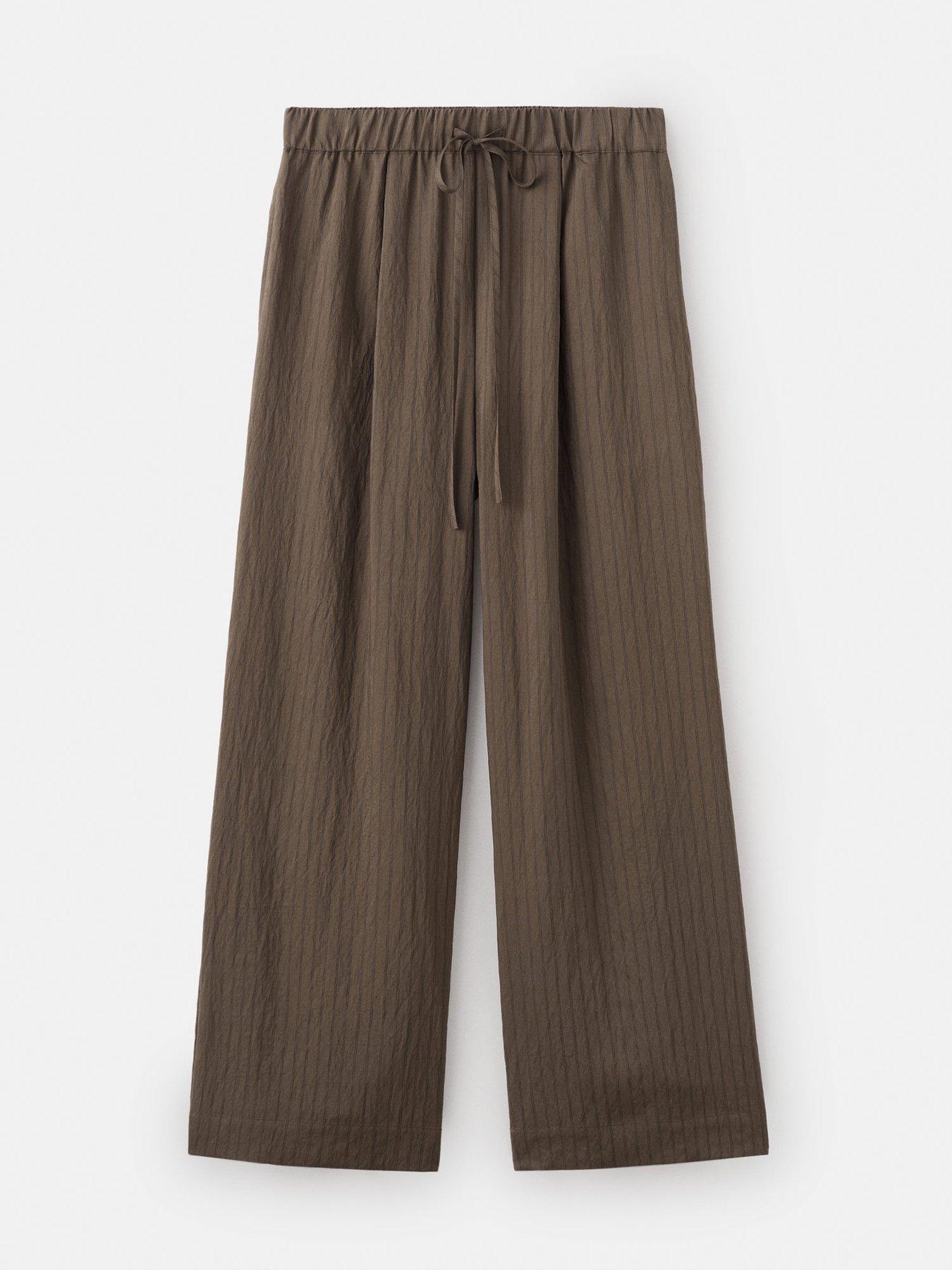 Image 7 of 7 of Mango Straight Striped Trousers - Brown