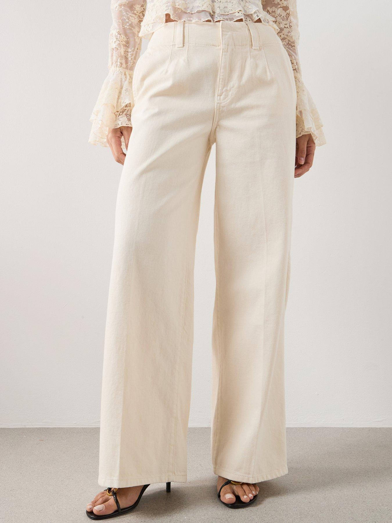 Mango Wide Leg Mid-Rise Jeans - White