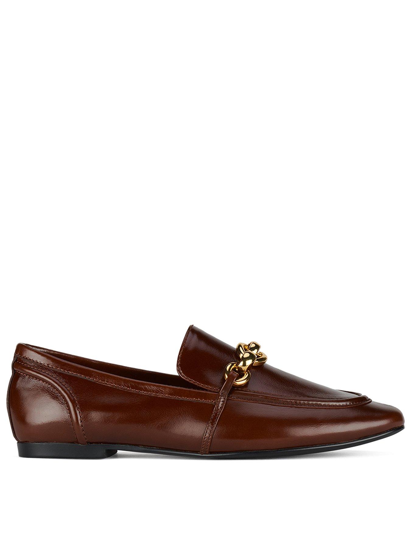 Jeffrey Campbell Women's Square Toe Leather Loafer Flats with Hardware Detail - Brown