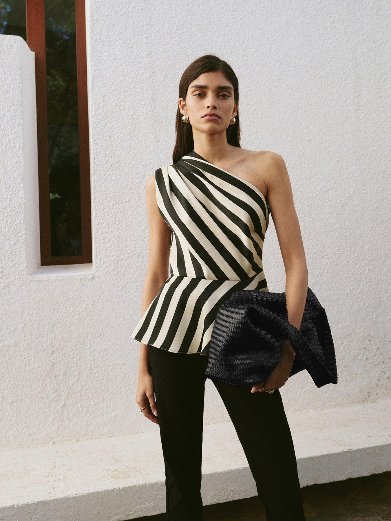 Mango Striped Asymmetrical Top - Ecru