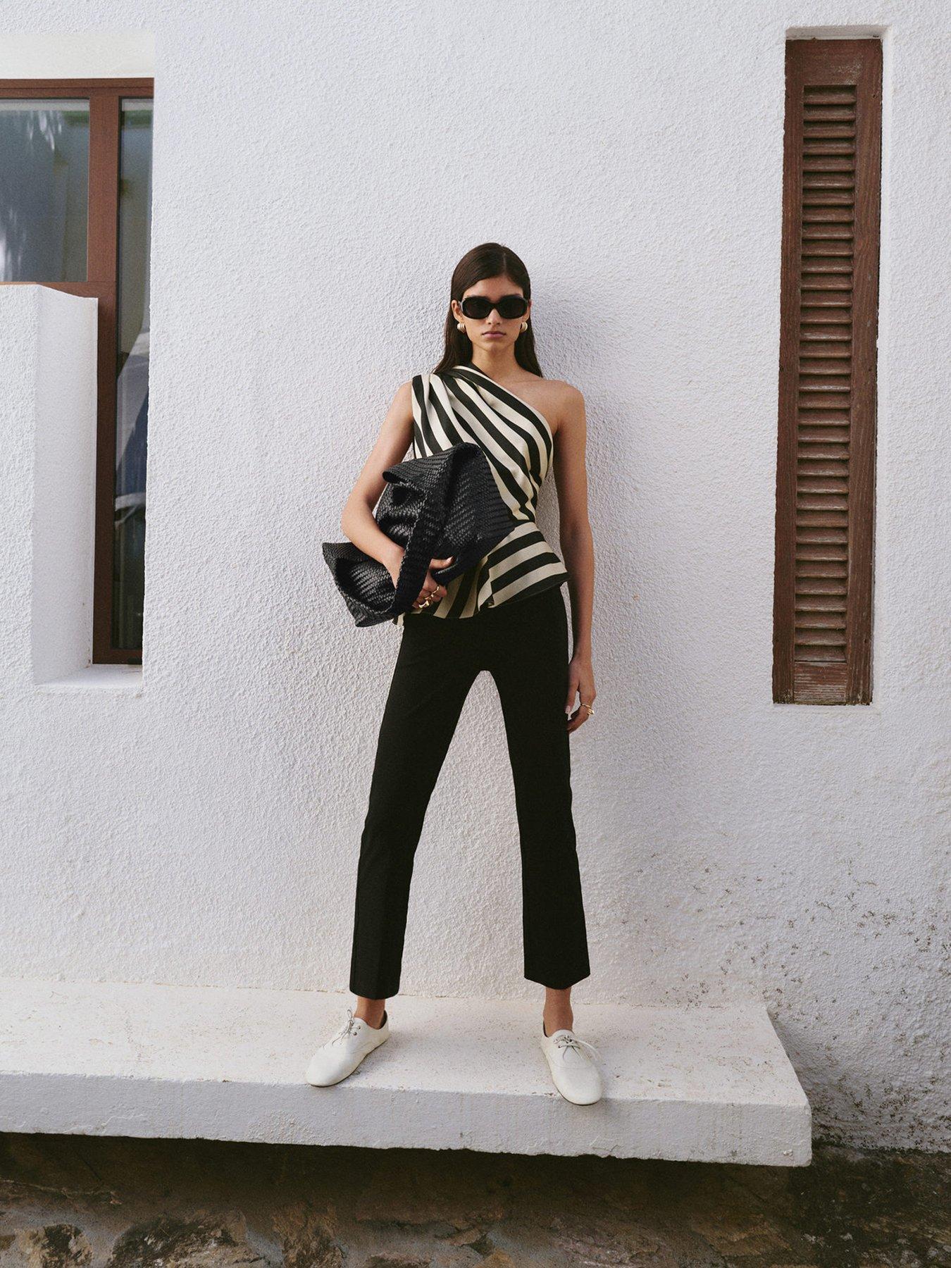 Image 2 of 6 of Mango Striped Asymmetrical Top - Cream