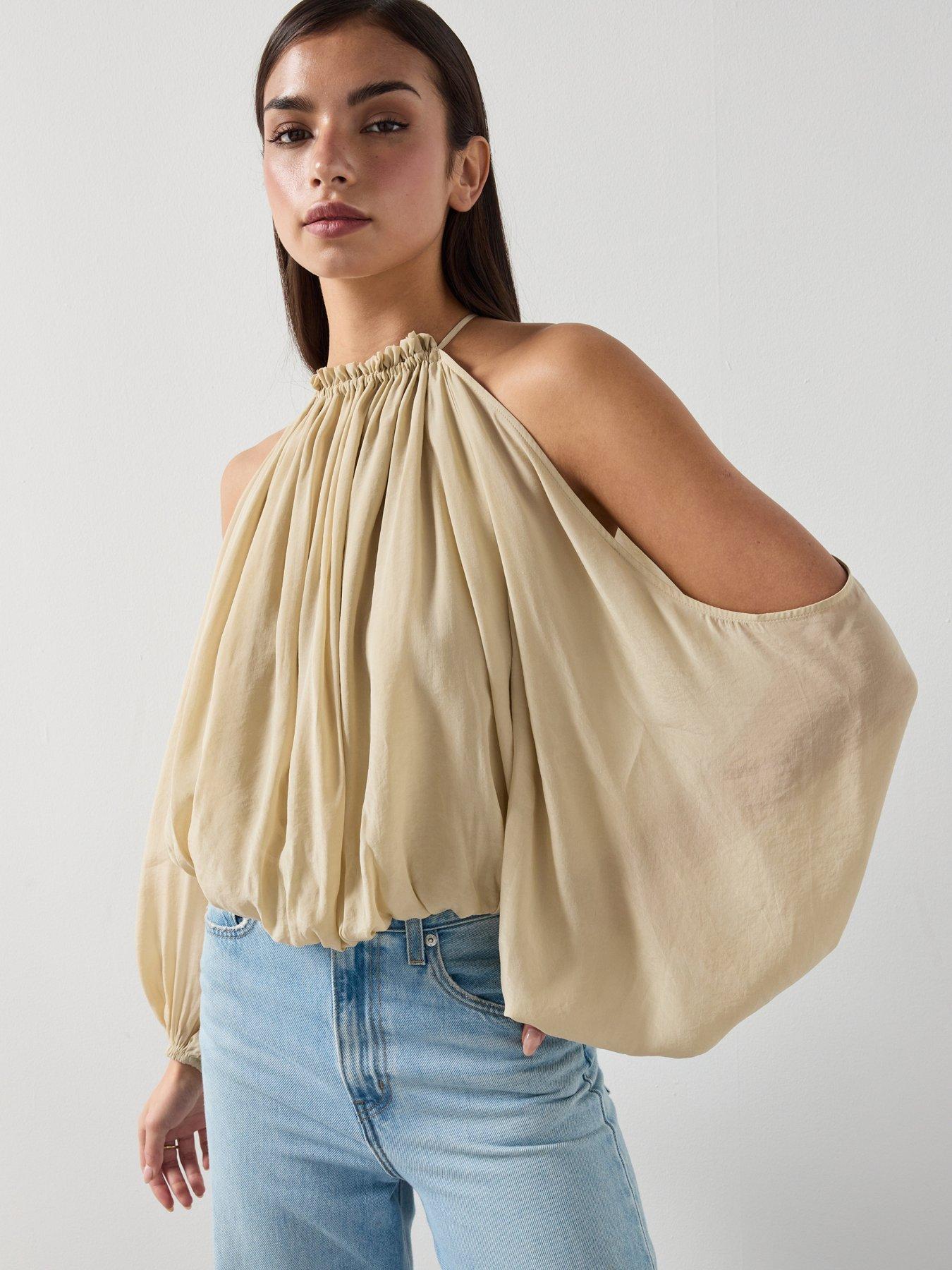 Image 1 of 6 of Mango Off-the-shoulder Lyocell Blouse - Green