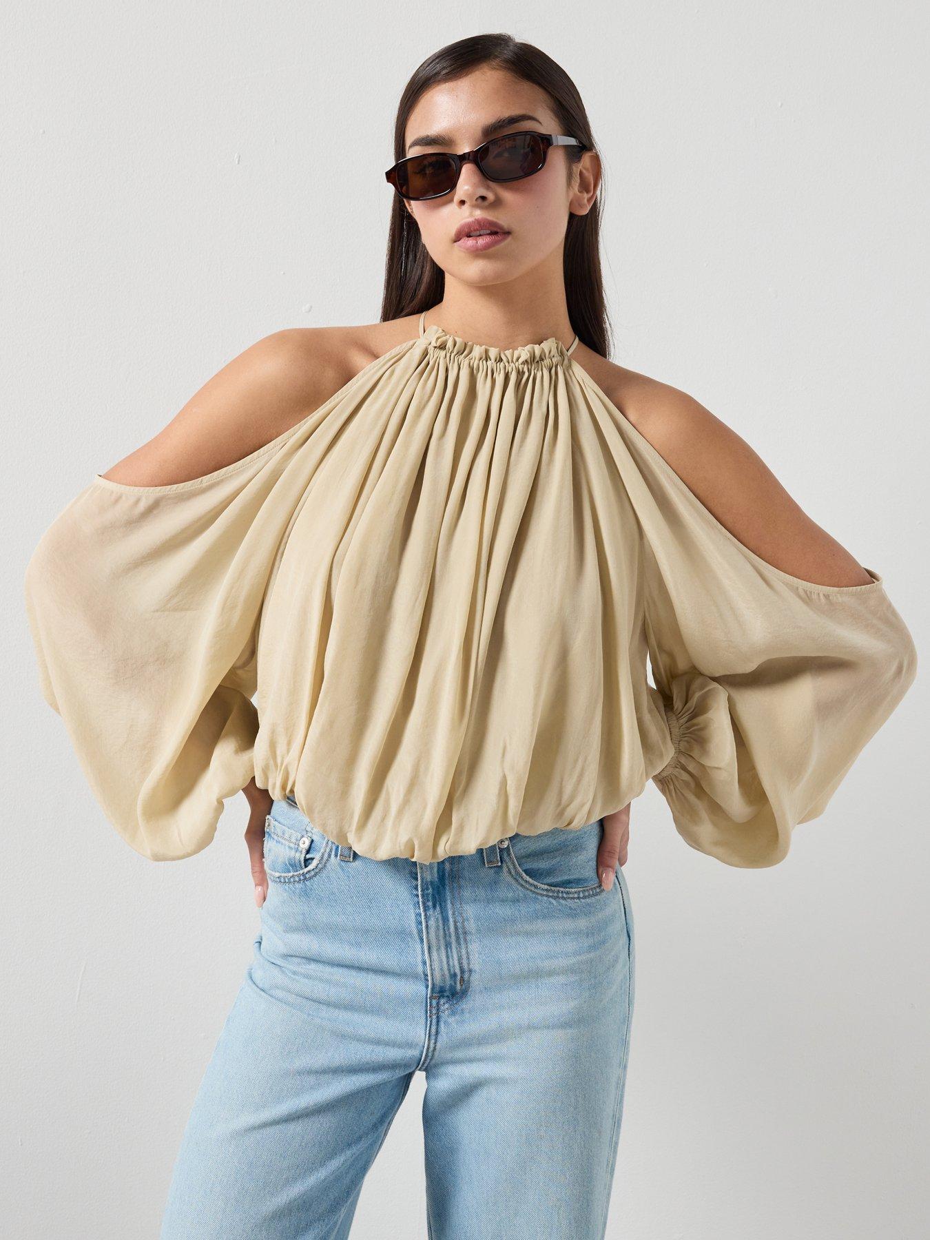 Image 2 of 6 of Mango Off-the-shoulder Lyocell Blouse - Green