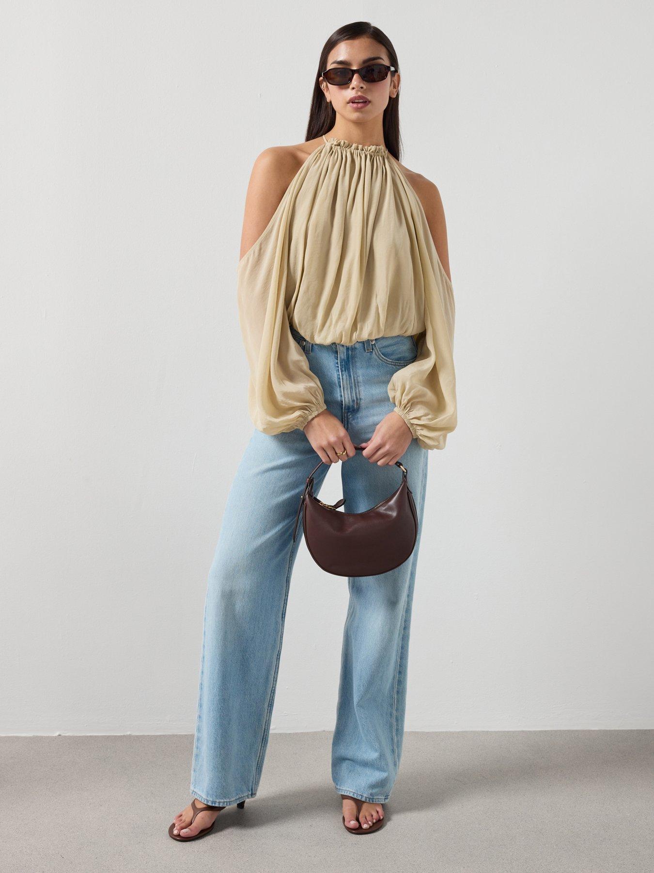 Image 3 of 6 of Mango Off-the-shoulder Lyocell Blouse - Green