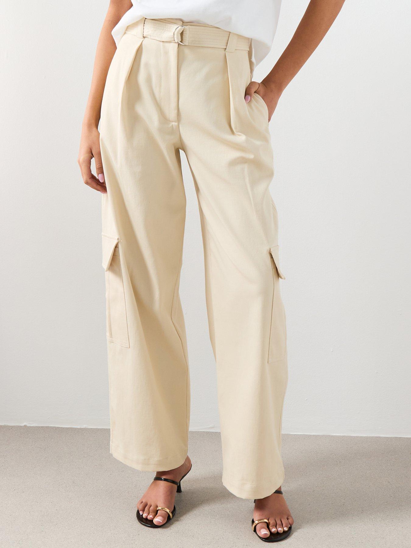 Mango Belt Cargo Trousers - Cream