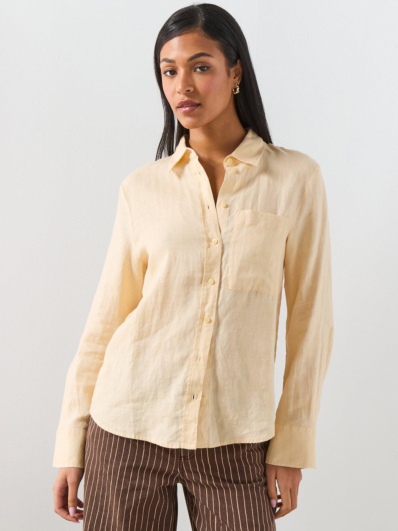 Image 1 of 6 of Mango Pocket Linen Shirt - Yellow