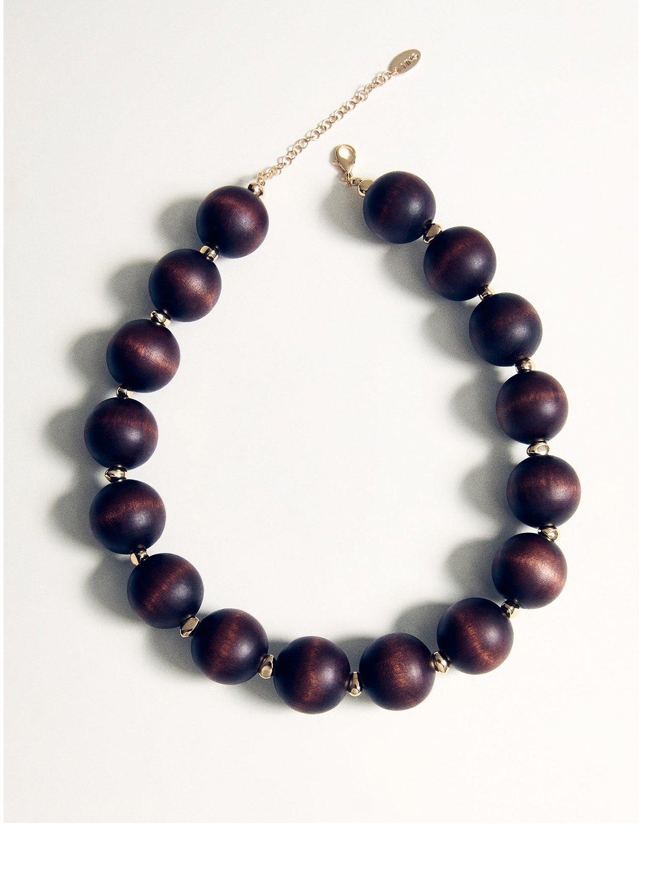 Mango Wooden Ball Necklace - Brown