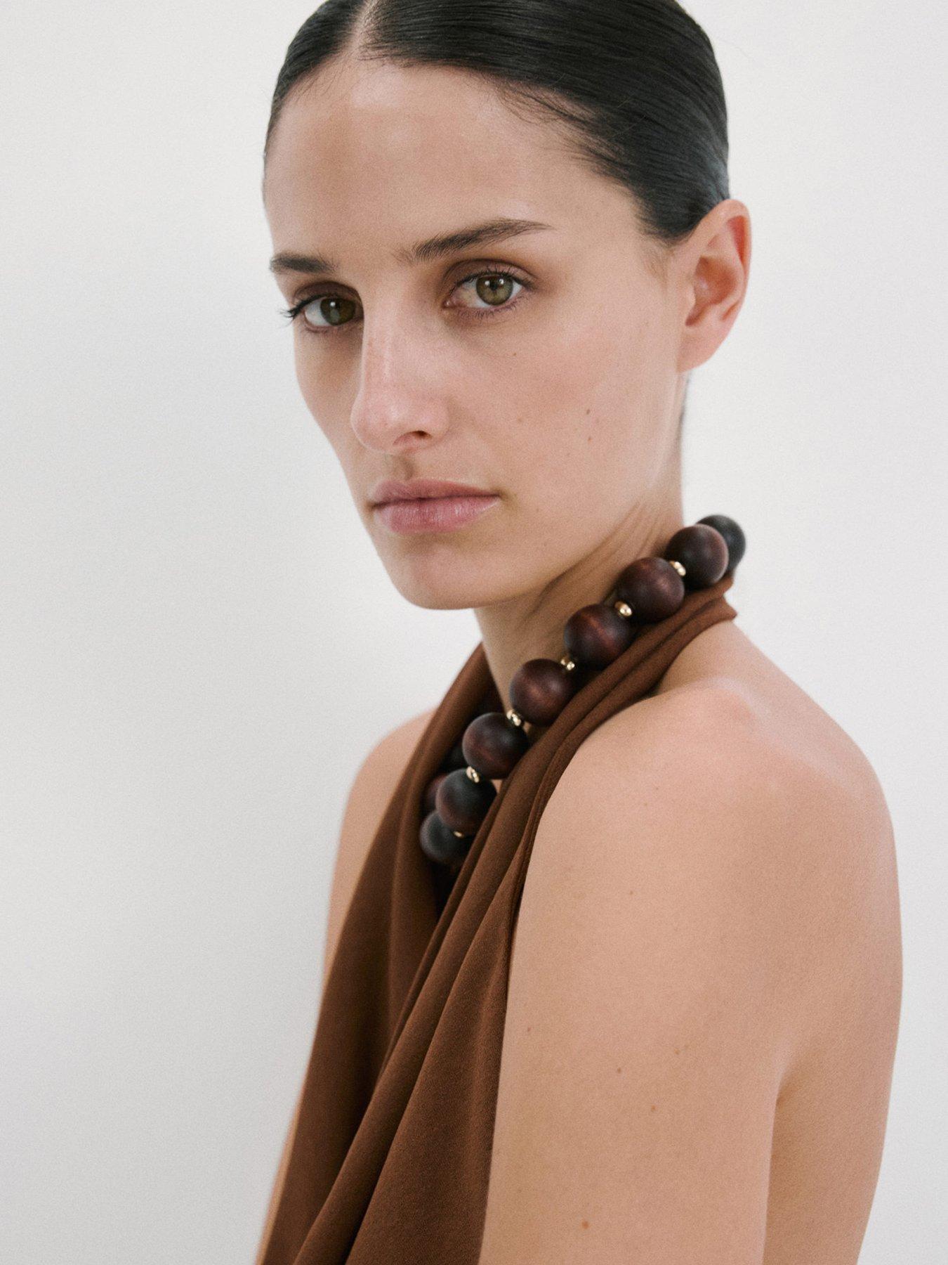 Image 2 of 5 of Mango Wooden Ball Necklace - Brown