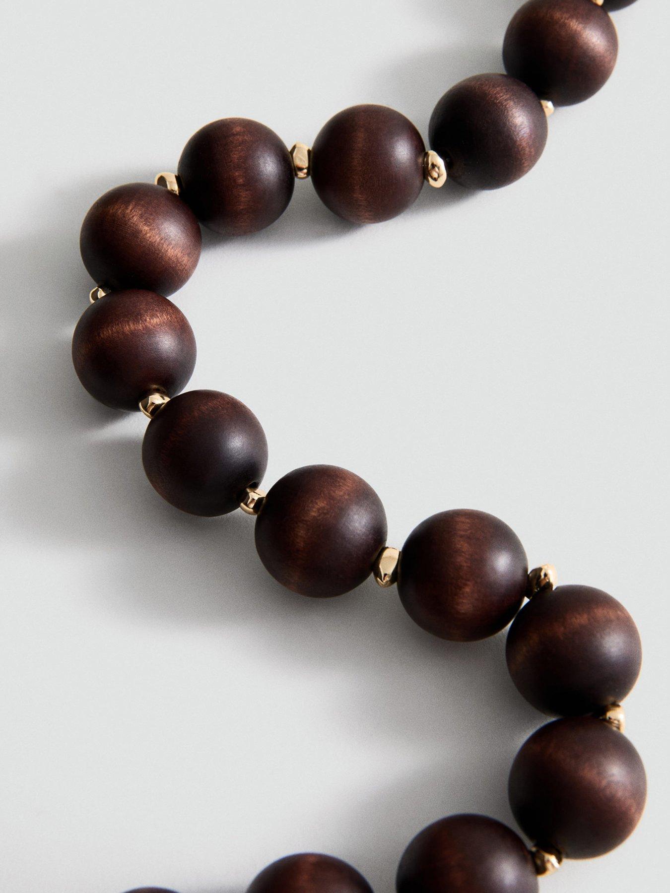 Image 3 of 5 of Mango Wooden Ball Necklace - Brown