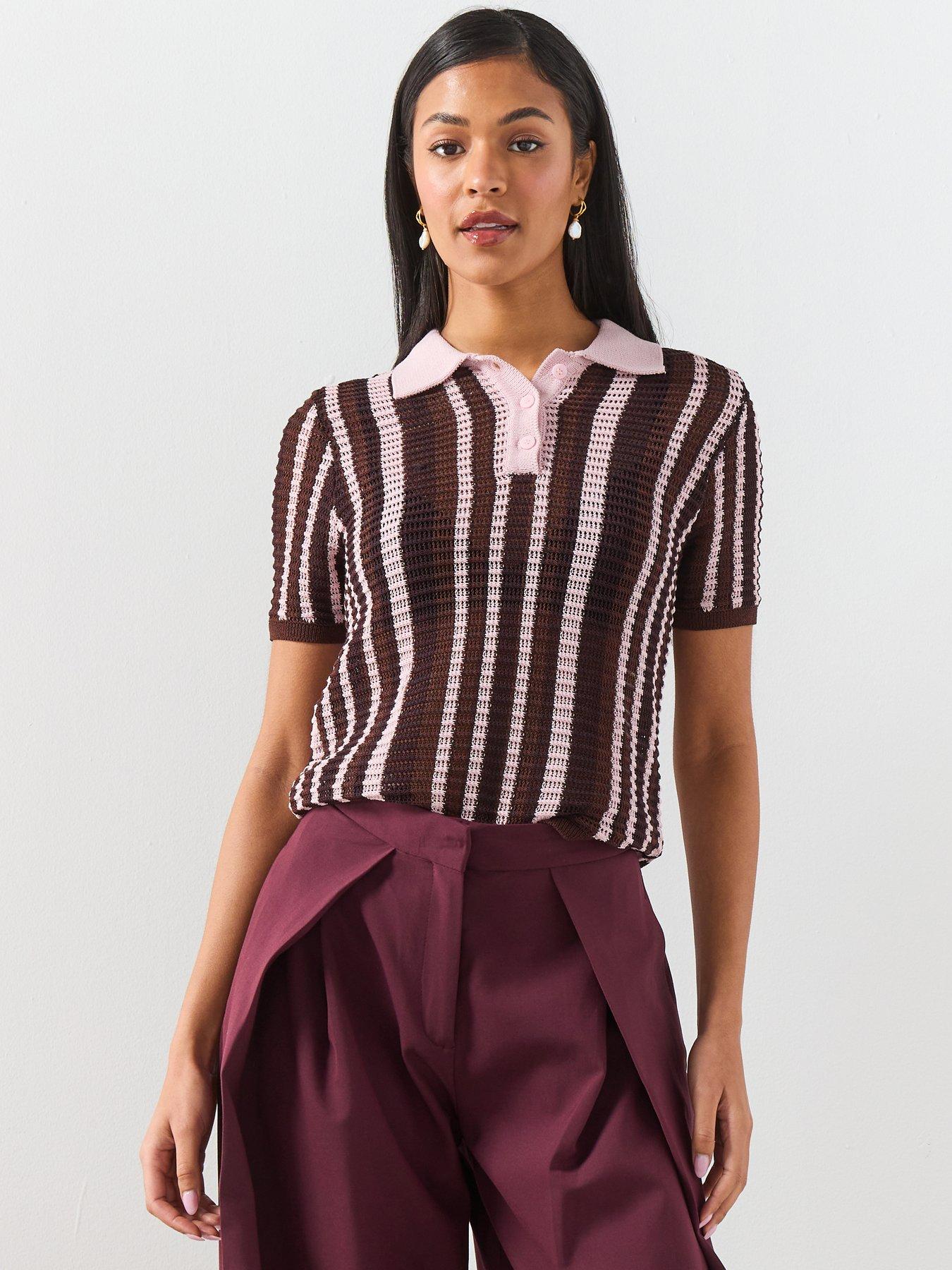 Image 1 of 6 of Mango Knitted Polo-neck Sweater - Brown