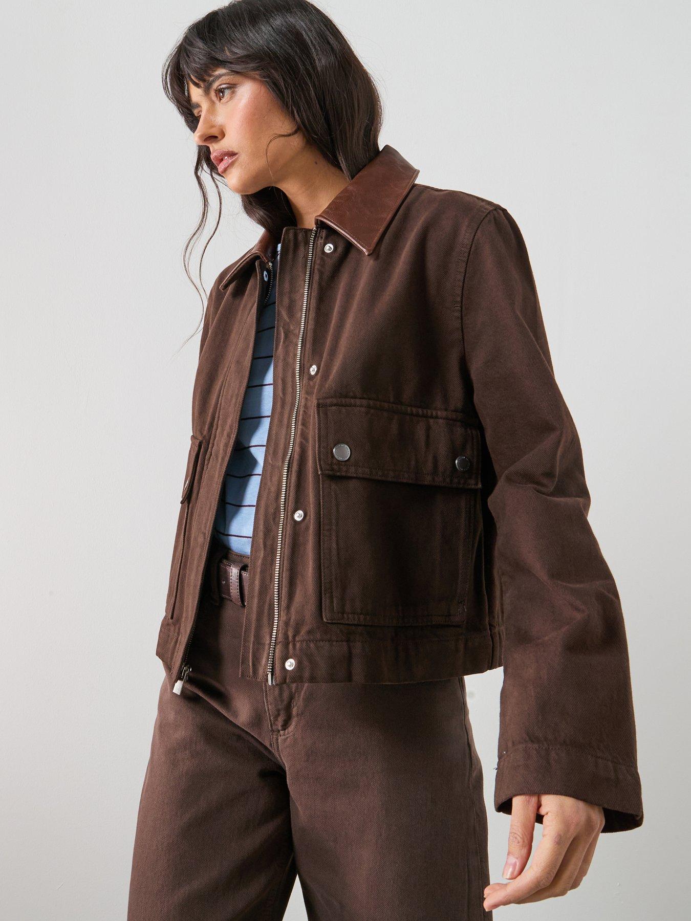 mango-denim-parka-with-contrasting-collar-brown