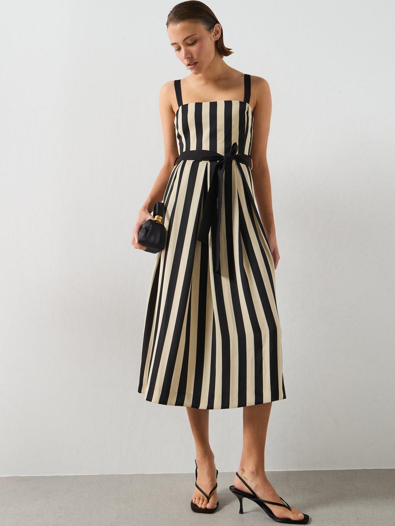 Mango Belt Striped Dress - Black