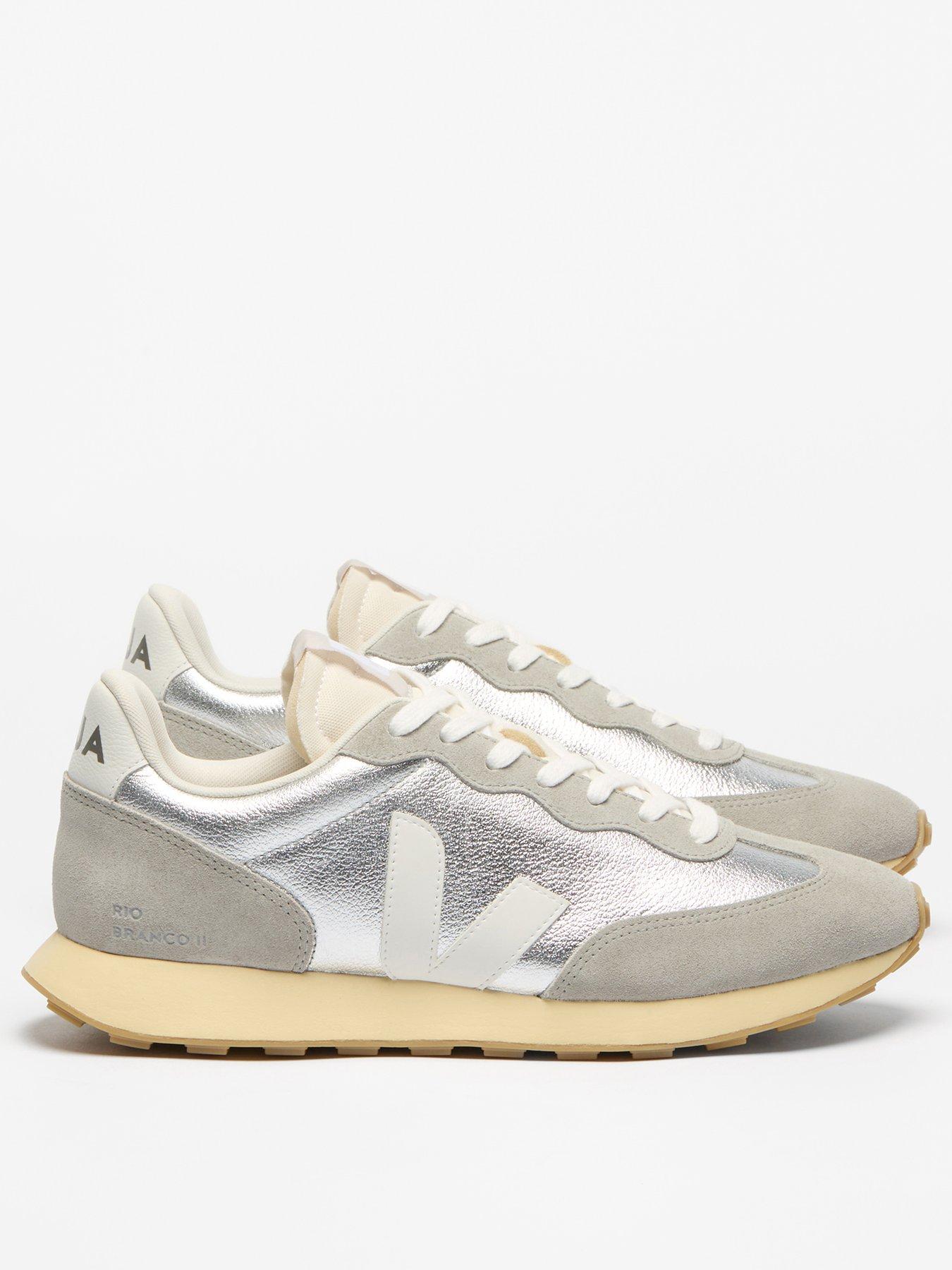 Image 1 of 3 of Veja Womens Rio Branco II Metallic Leather Trainers - Silver