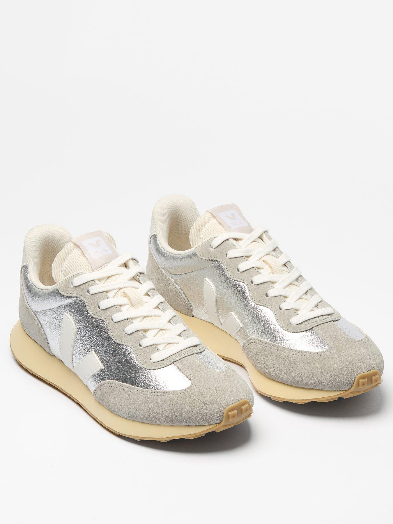 Image 2 of 3 of Veja Womens Rio Branco II Metallic Leather Trainers - Silver