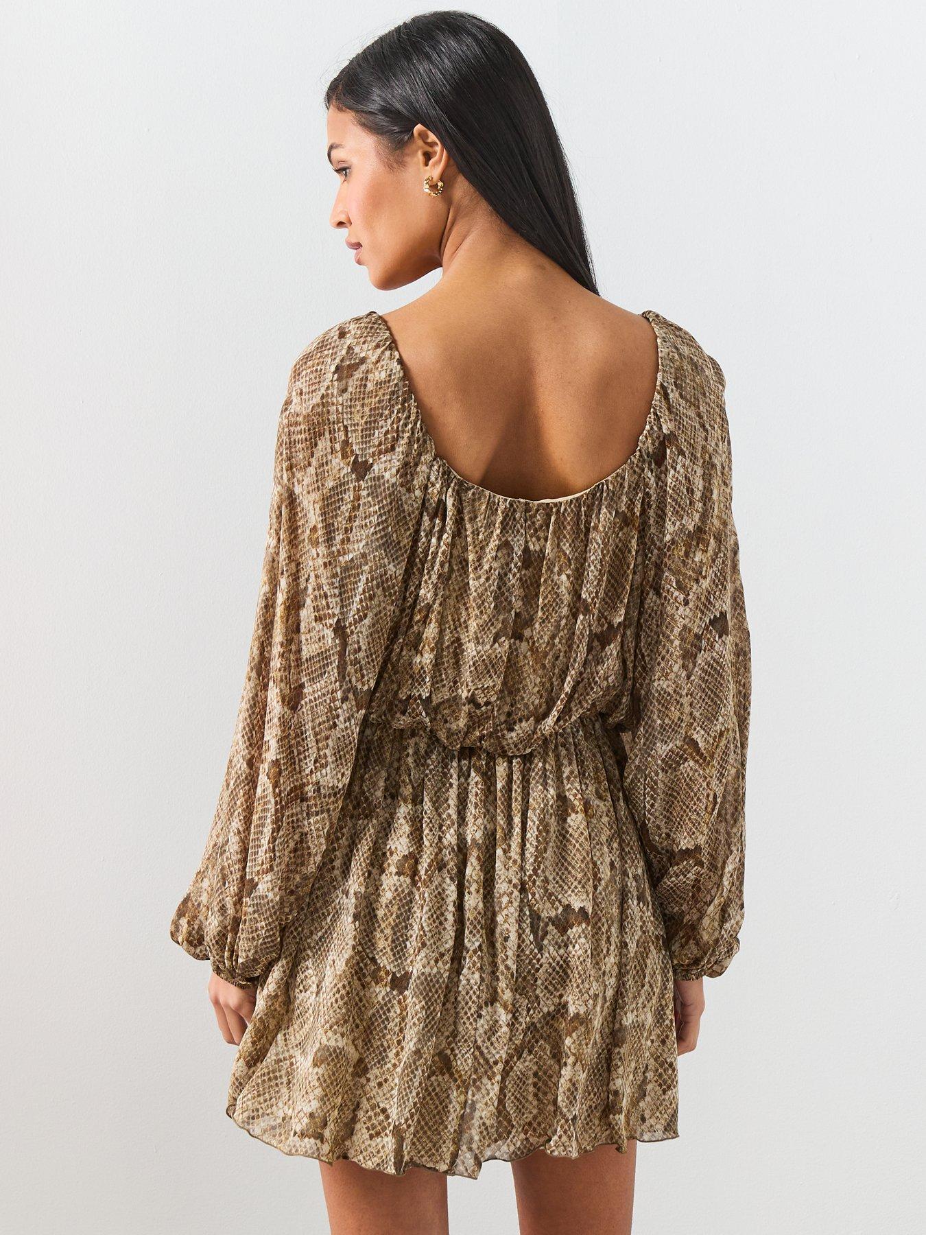 Image 2 of 6 of Mango Flowy Animal Print Dress - Khaki