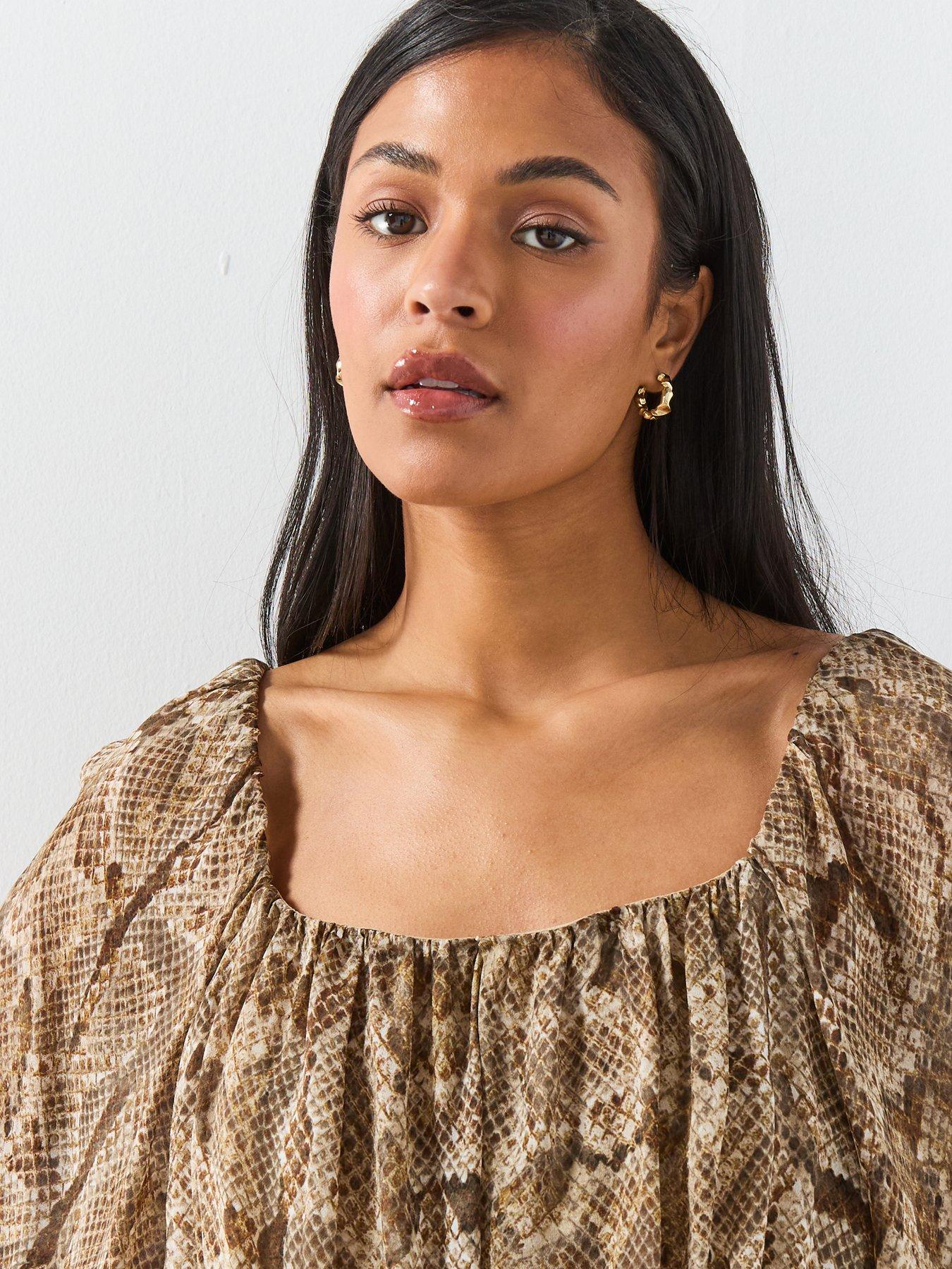 Image 4 of 6 of Mango Flowy Animal Print Dress - Khaki