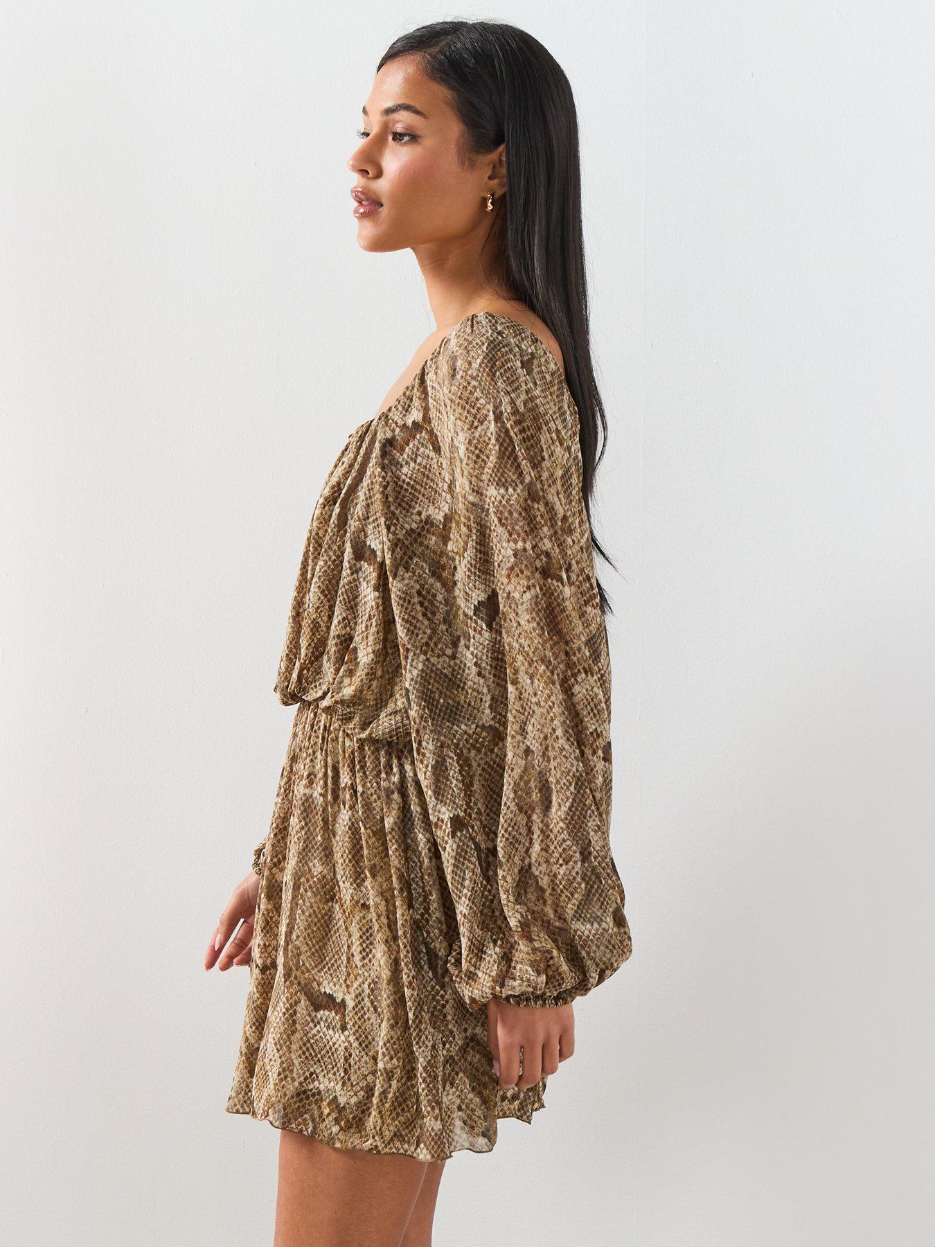 Image 6 of 6 of Mango Flowy Animal Print Dress - Khaki