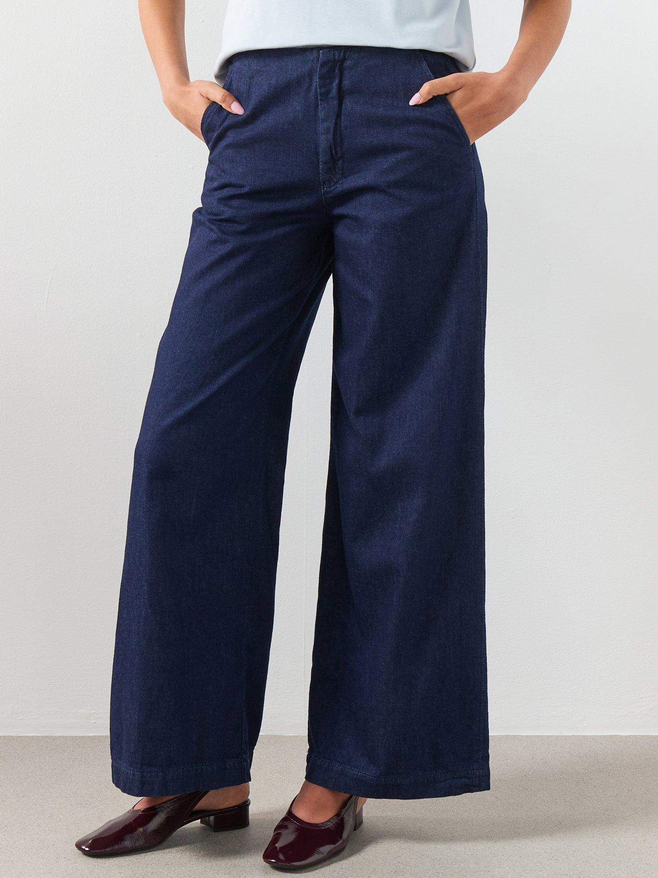 Image 1 of 6 of Mango Wide Leg Mid-rise Jeans - Blue