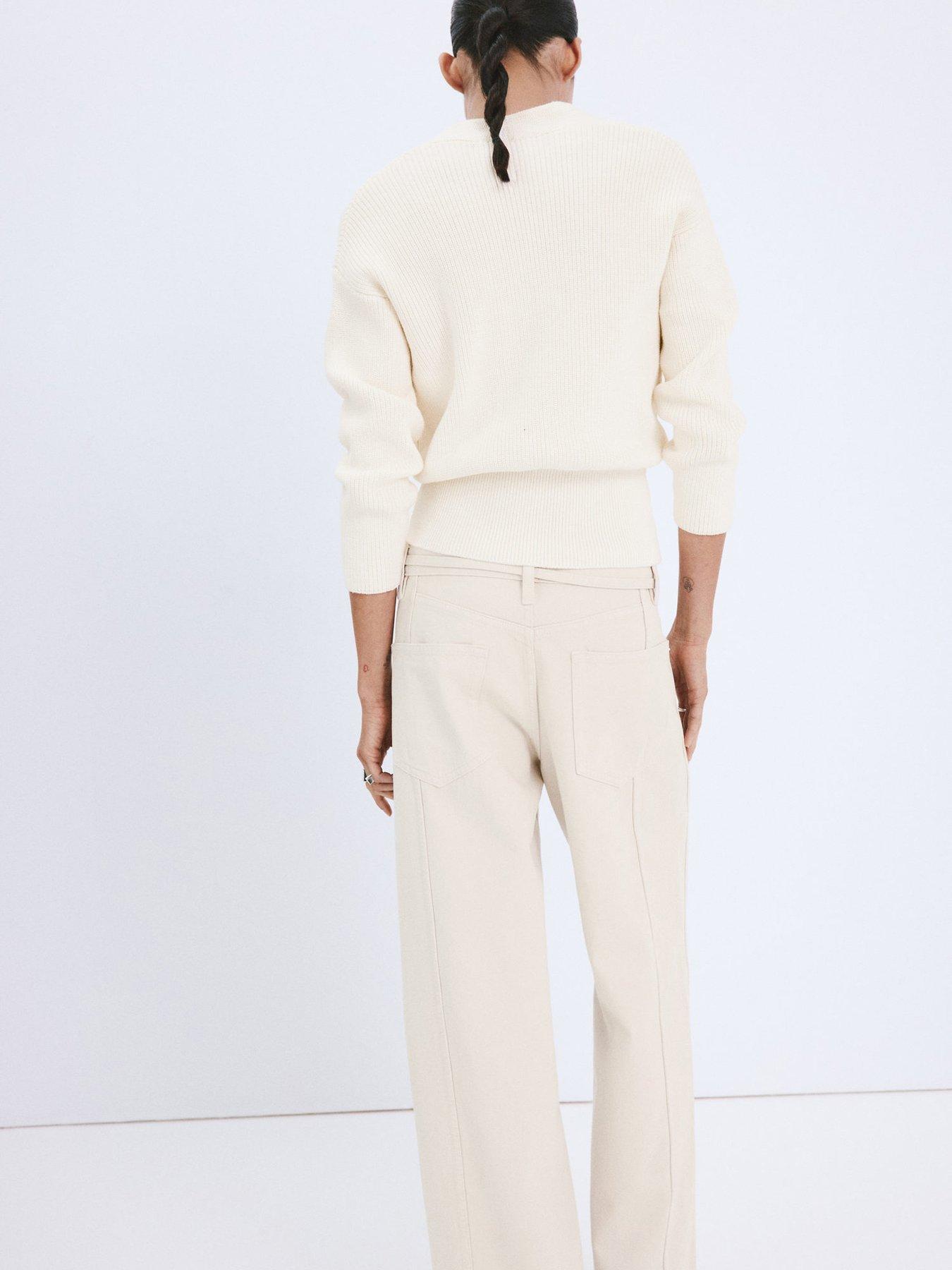 Image 3 of 6 of Mango Ribbed Crossover Neckline Jumper - Cream
