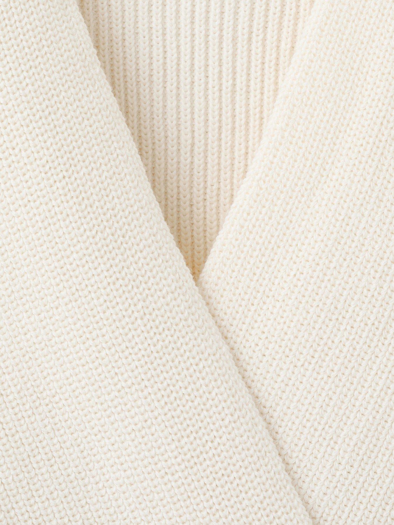 Image 5 of 6 of Mango Ribbed Crossover Neckline Jumper - Cream
