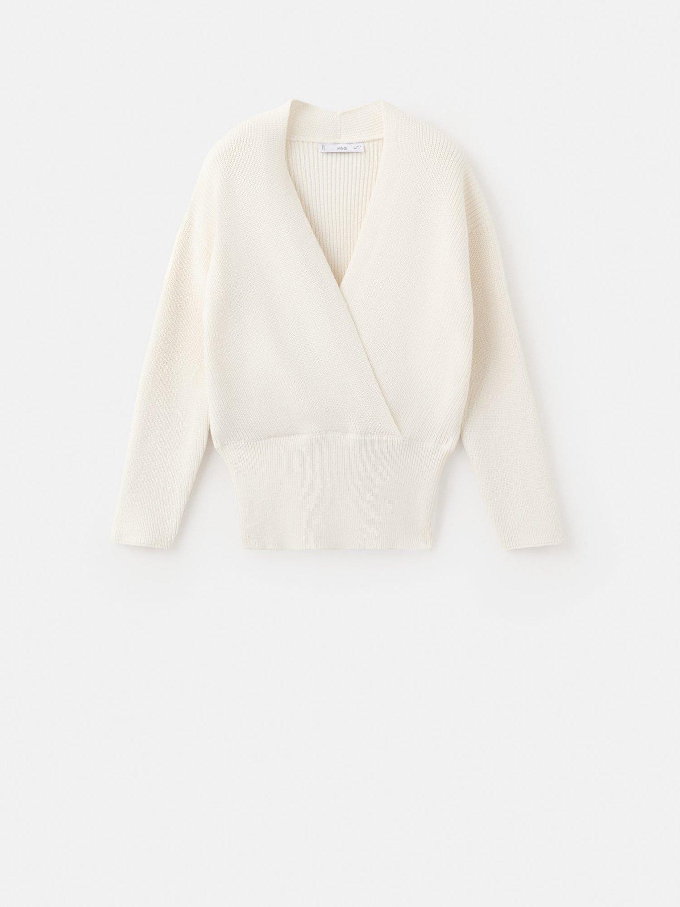 Image 6 of 6 of Mango Ribbed Crossover Neckline Jumper - Cream
