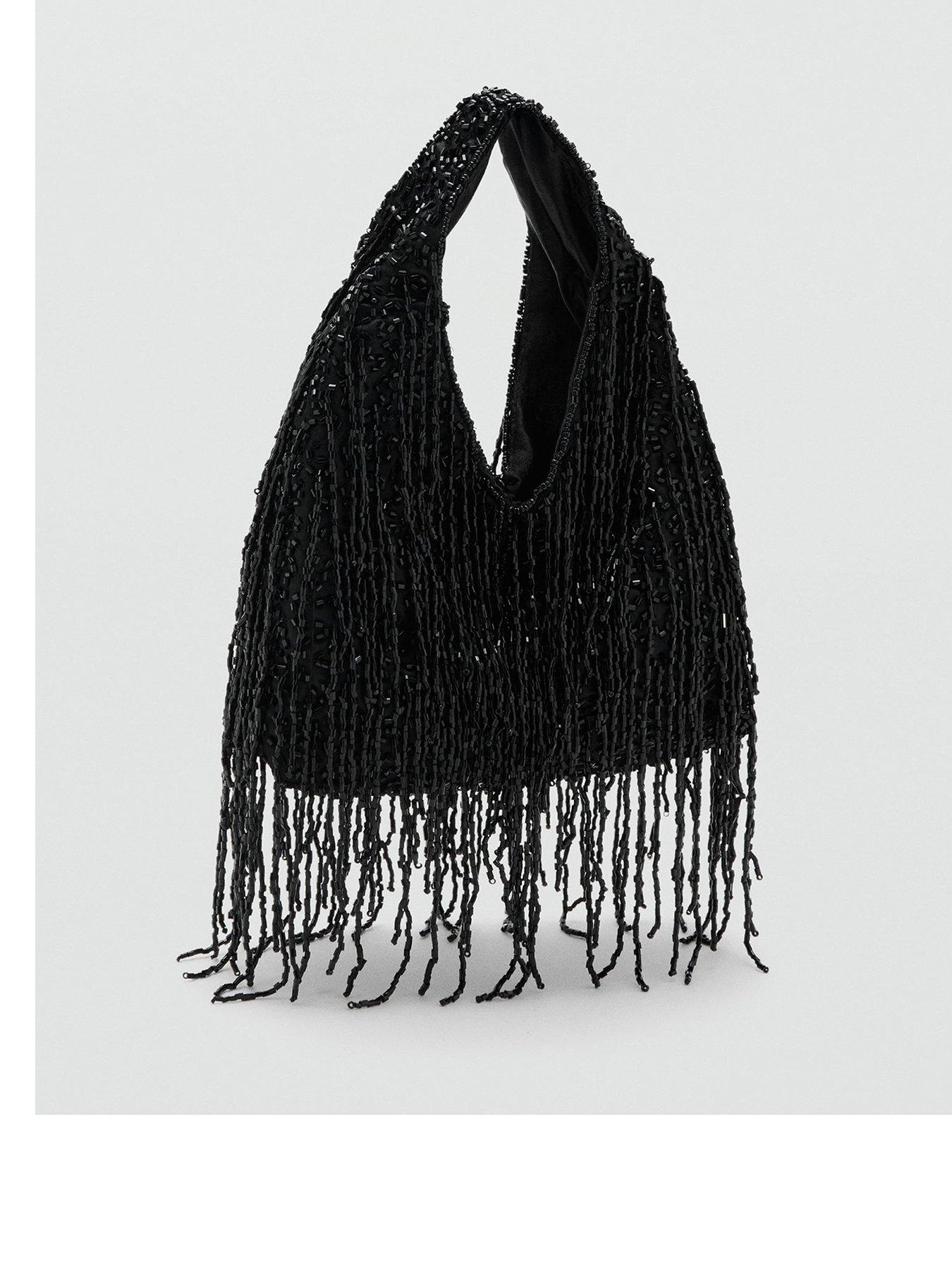 Image 1 of 4 of Mango Fringed Handbag - Black