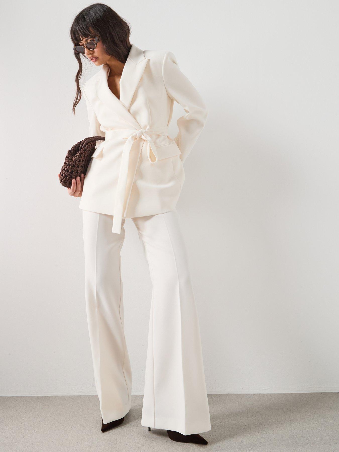 Image 3 of 6 of Mango Tie Waist Blazer - Cream