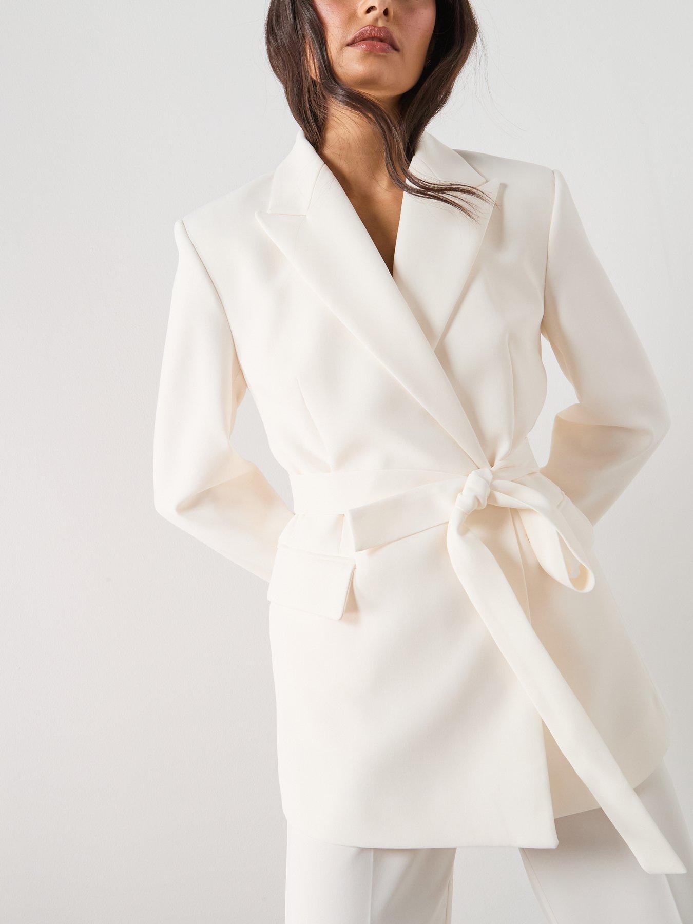 Image 4 of 6 of Mango Tie Waist Blazer - Cream
