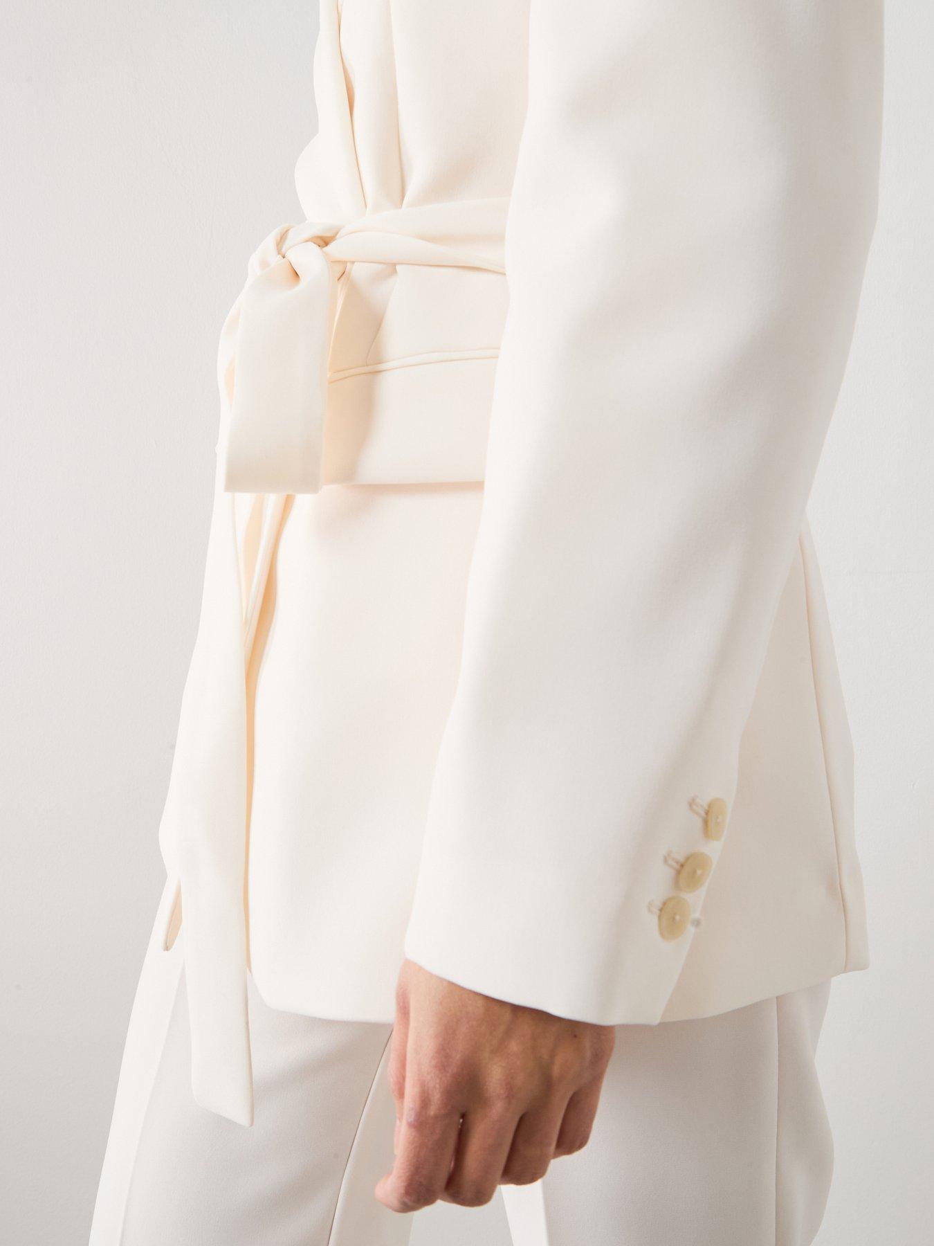 Image 6 of 6 of Mango Tie Waist Blazer - Cream