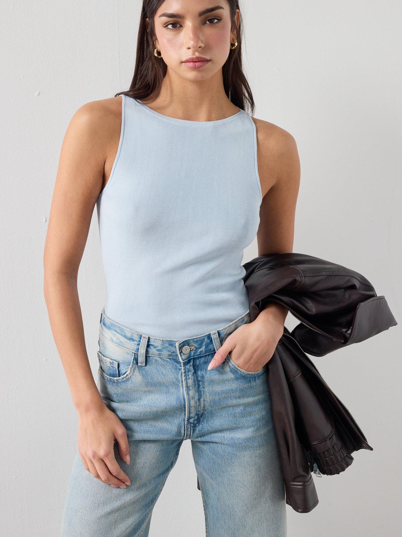 Mango Fine-Knit Sleeveless Top - Blue