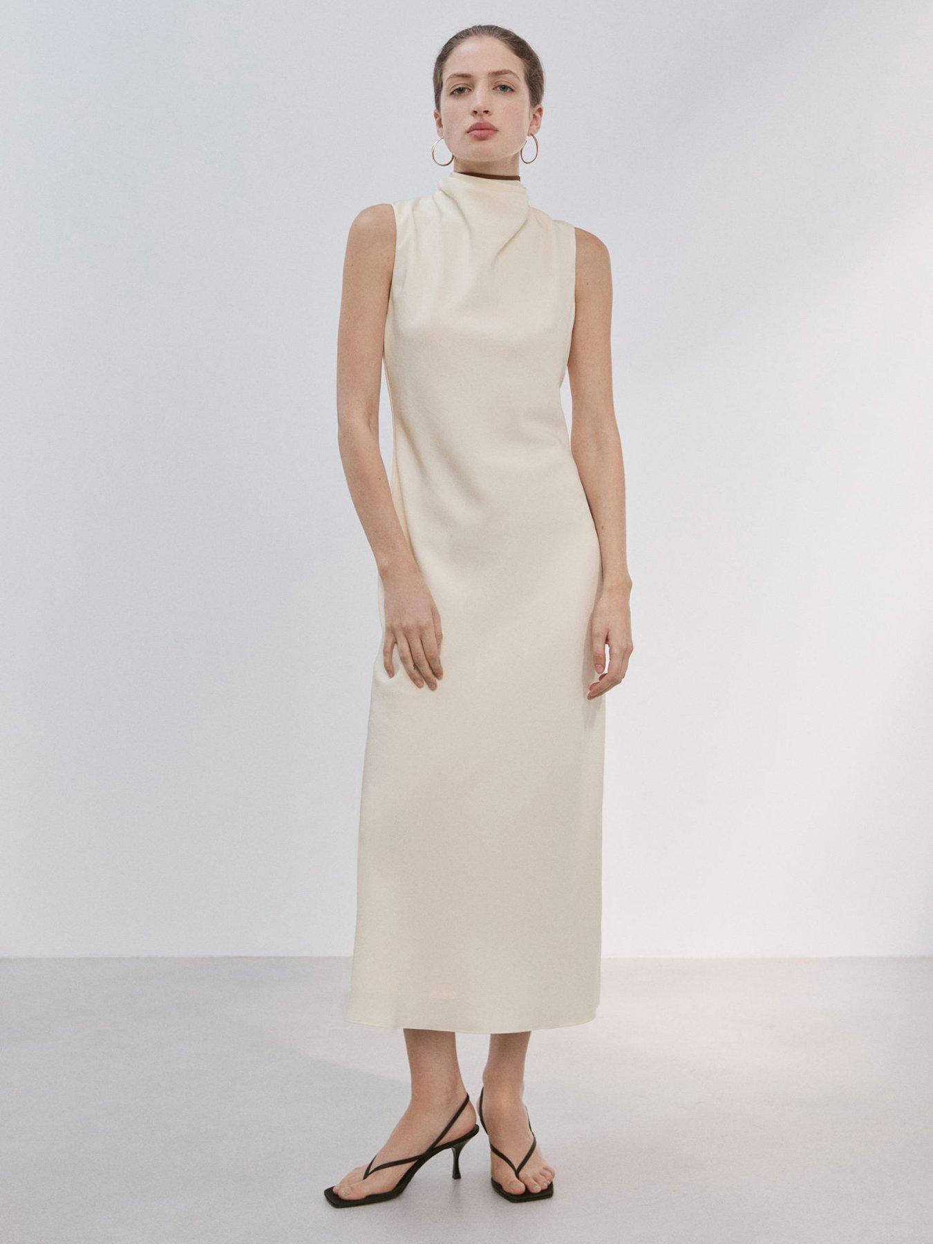 Image 1 of 6 of Mango Scarf Detail Dress - Vanilla