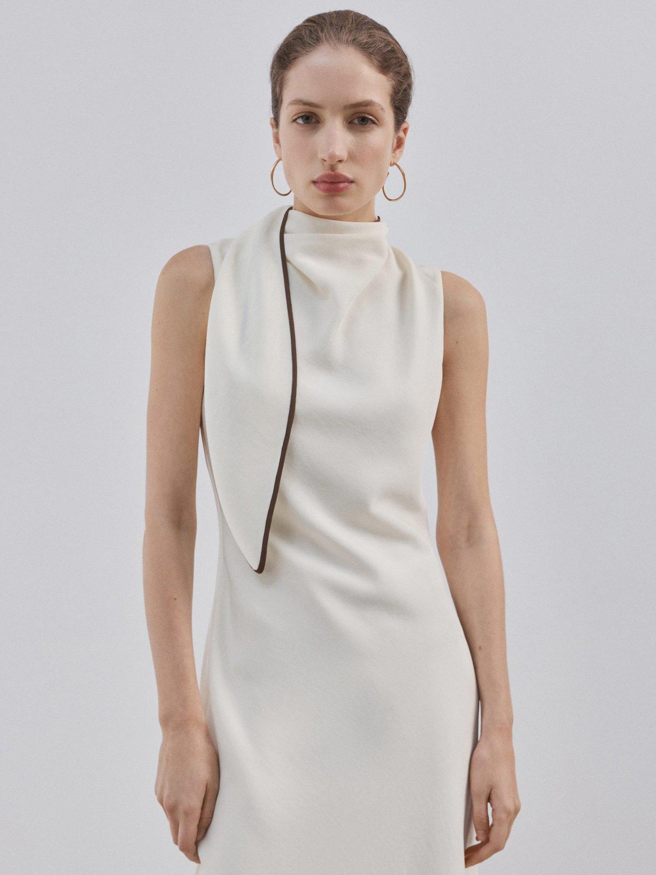 Image 2 of 6 of Mango Scarf Detail Dress - Vanilla