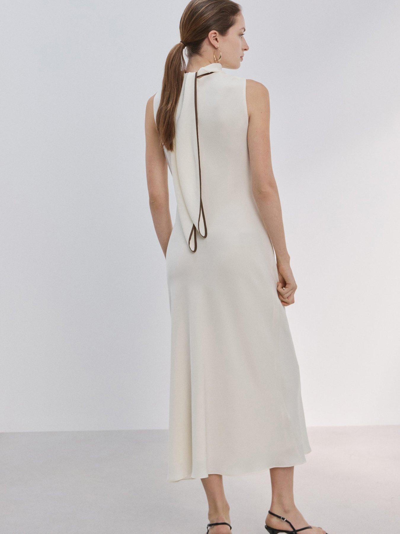 Image 3 of 6 of Mango Scarf Detail Dress - Vanilla