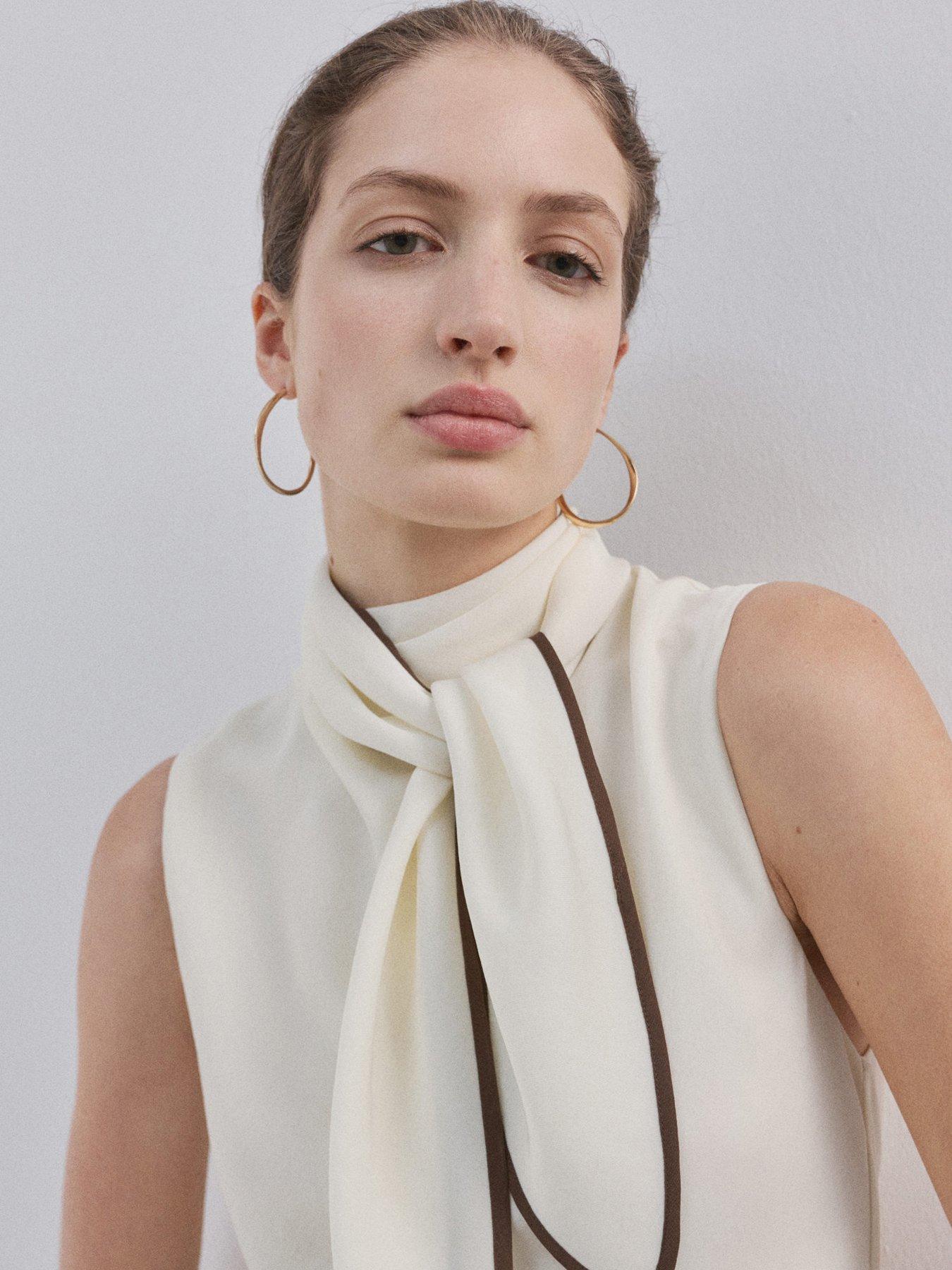 Image 4 of 6 of Mango Scarf Detail Dress - Vanilla