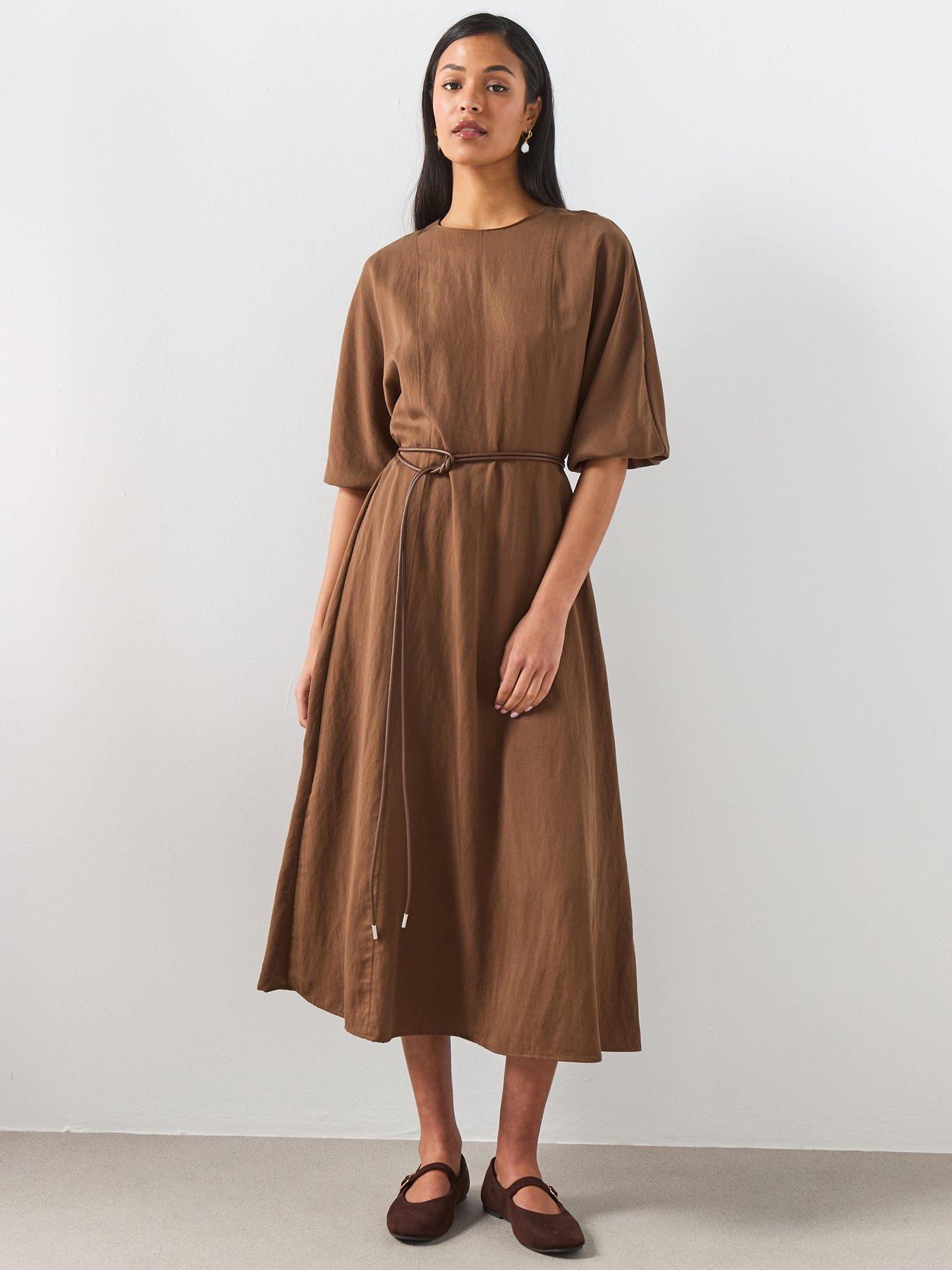 Mango Lyocell Dress With Belt - Brown