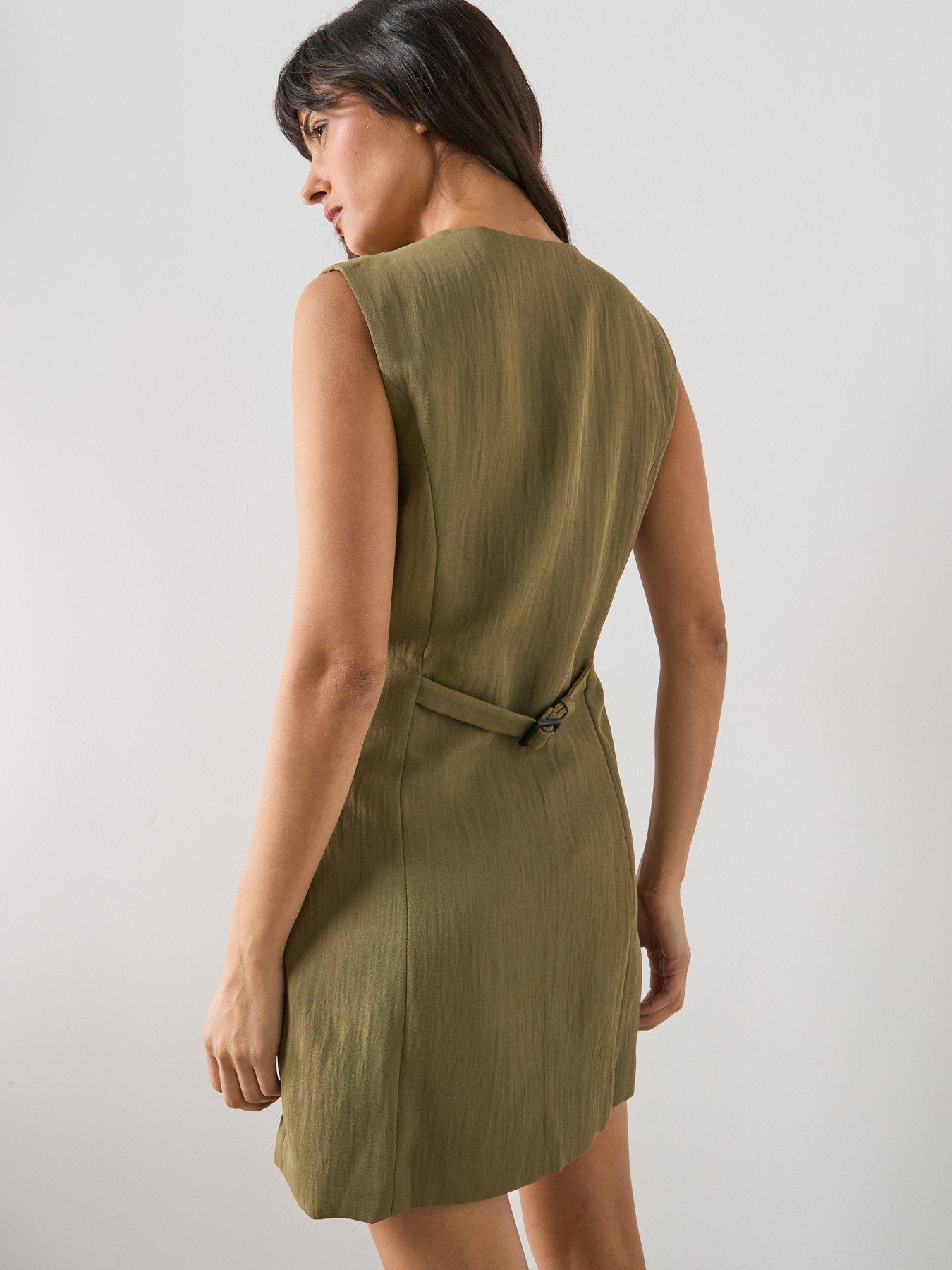 mango-short-buttoned-dress-greenstillFront