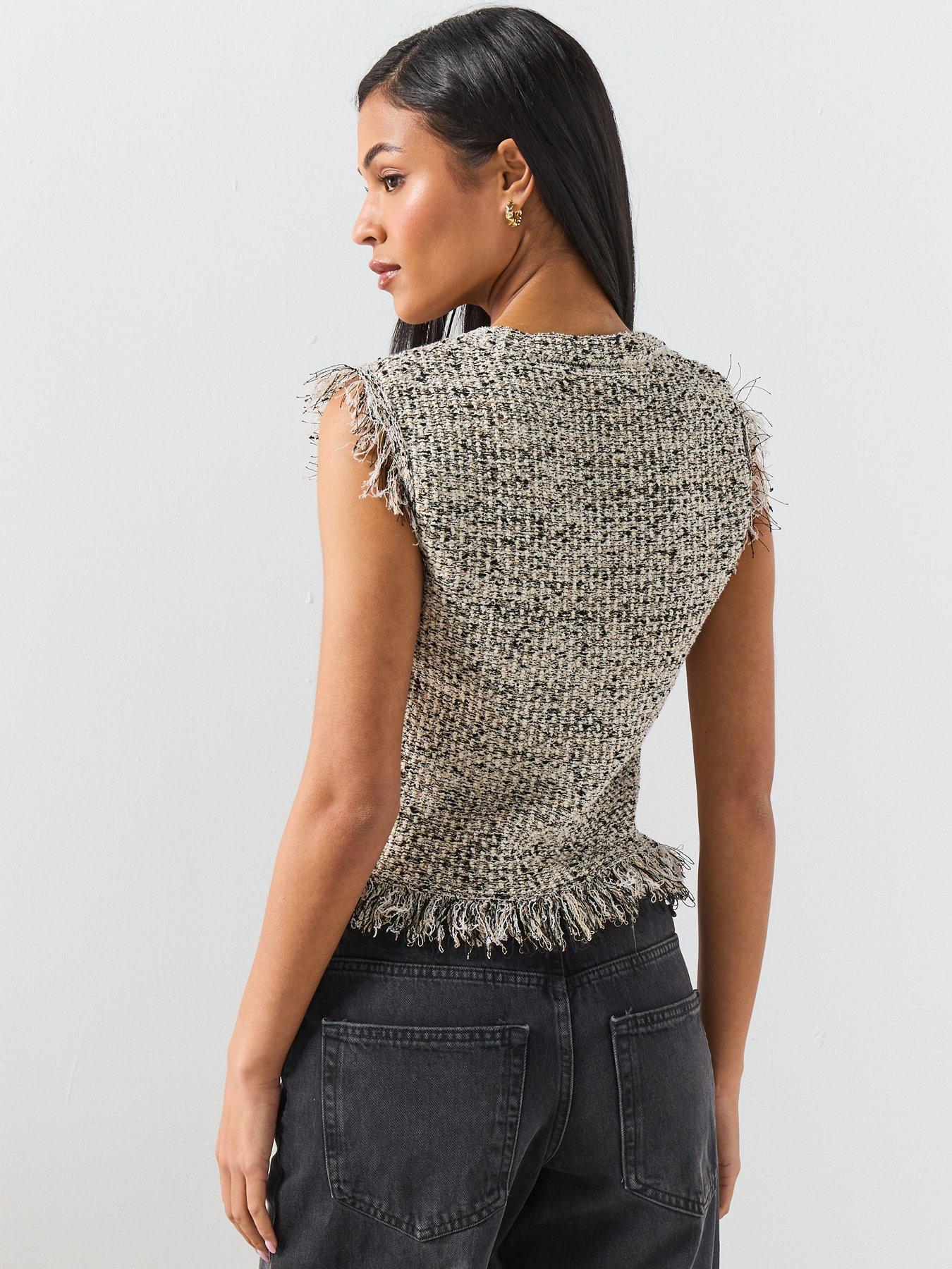 Image 2 of 6 of Mango Fringe Trim Top - Black