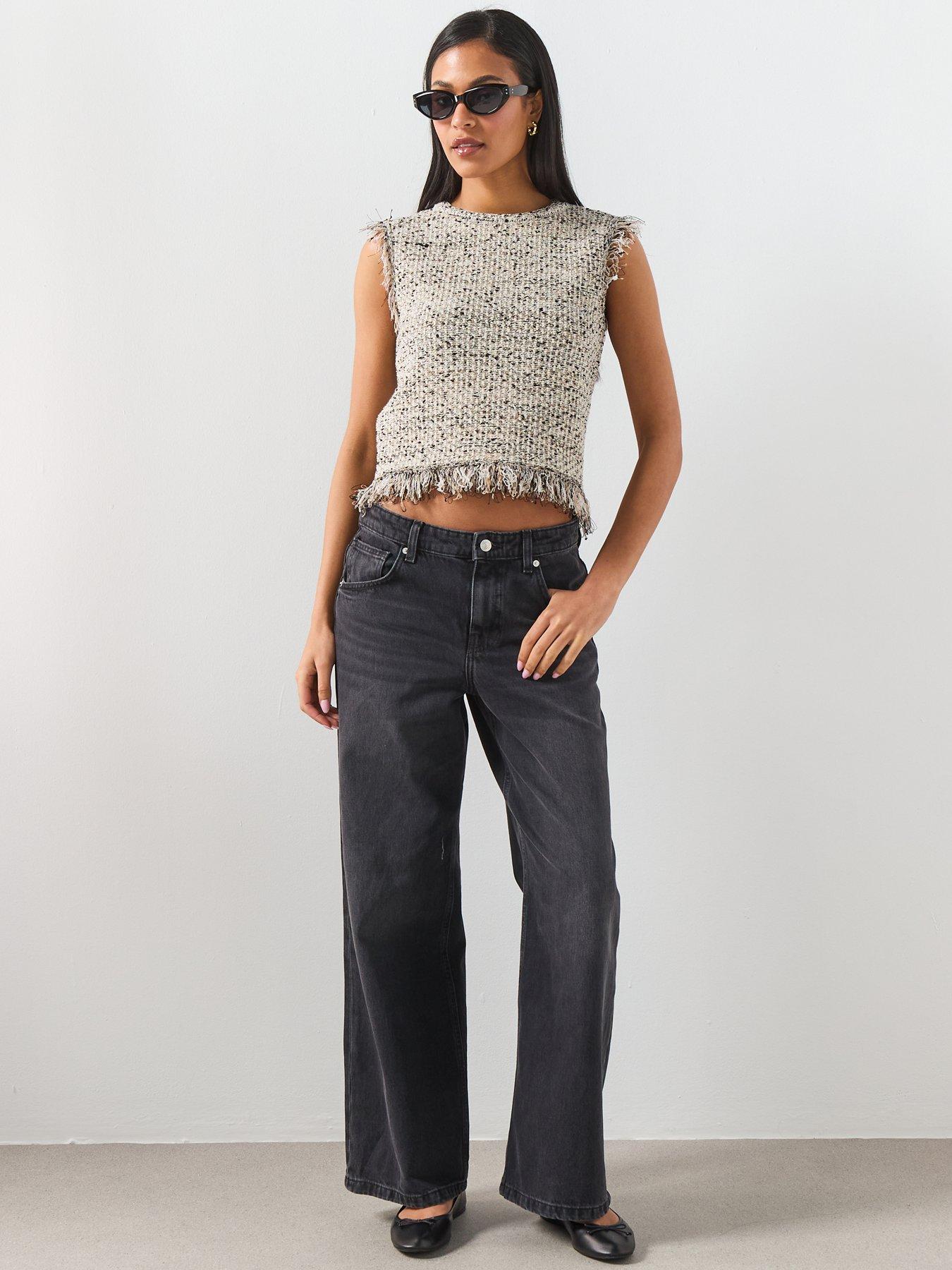 Image 3 of 6 of Mango Fringe Trim Top - Black