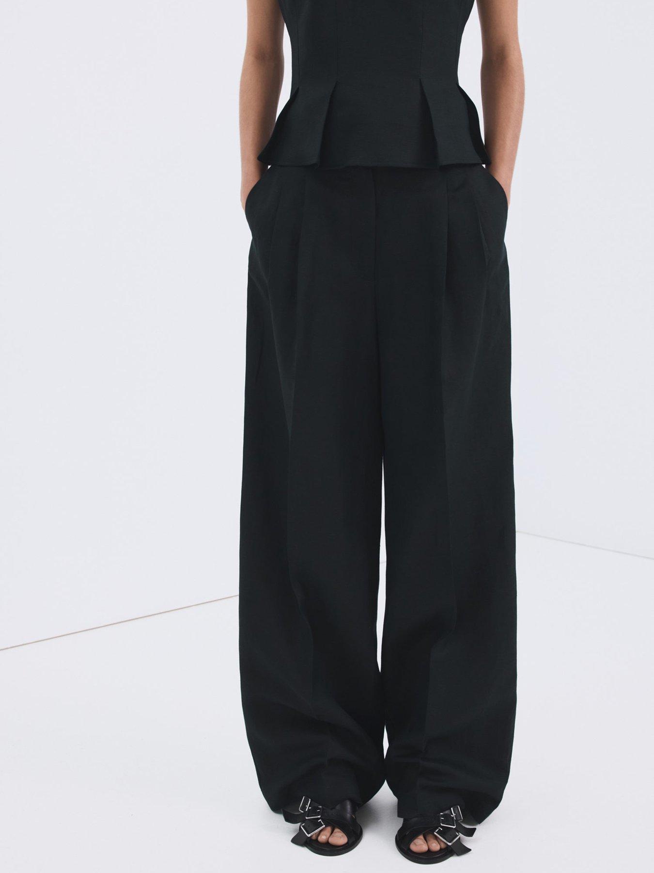 Image 2 of 6 of Mango Straight-fit Linen Trousers With Pleats - Navy