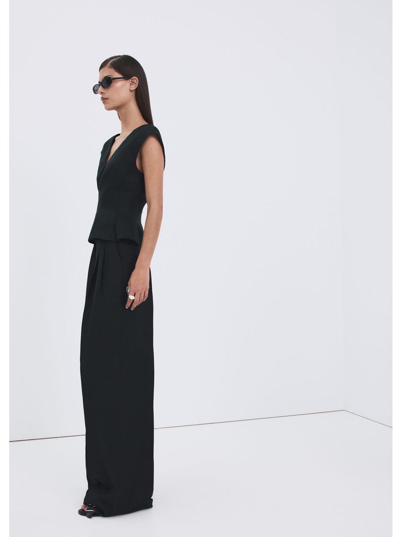 Image 3 of 6 of Mango Straight-fit Linen Trousers With Pleats - Navy