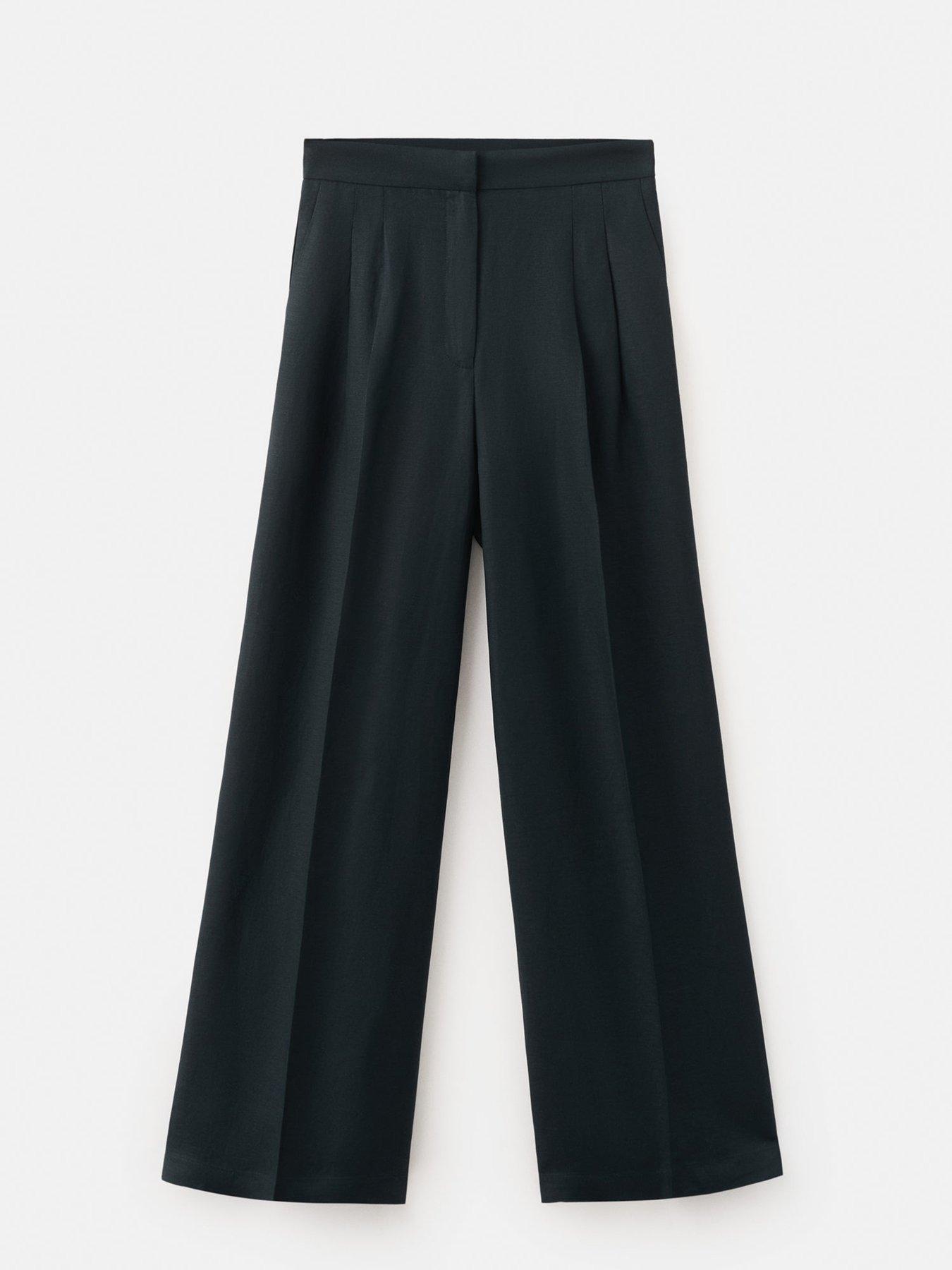 Image 6 of 6 of Mango Straight-fit Linen Trousers With Pleats - Navy