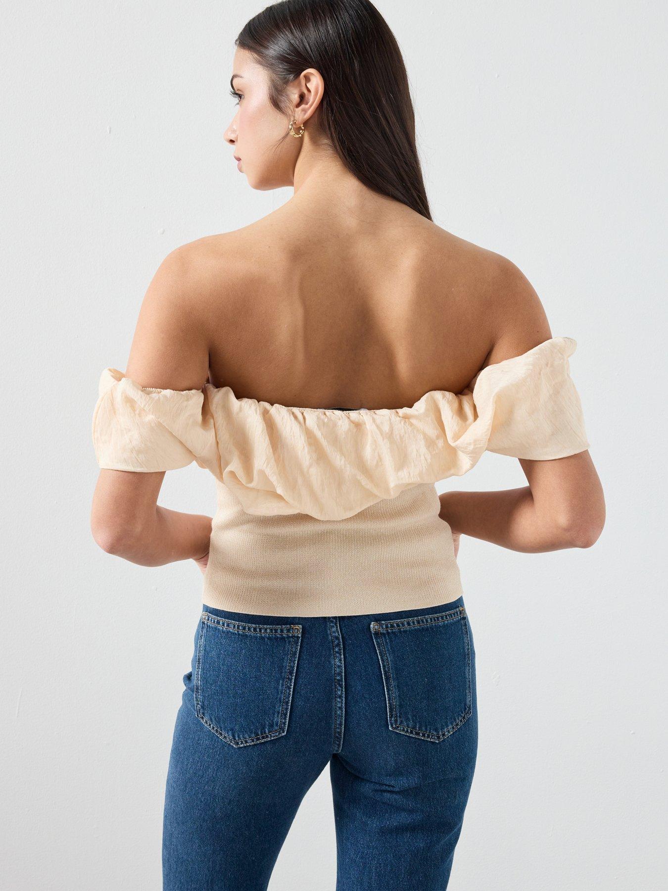 mango-strapless-knitted-top-beigestillFront