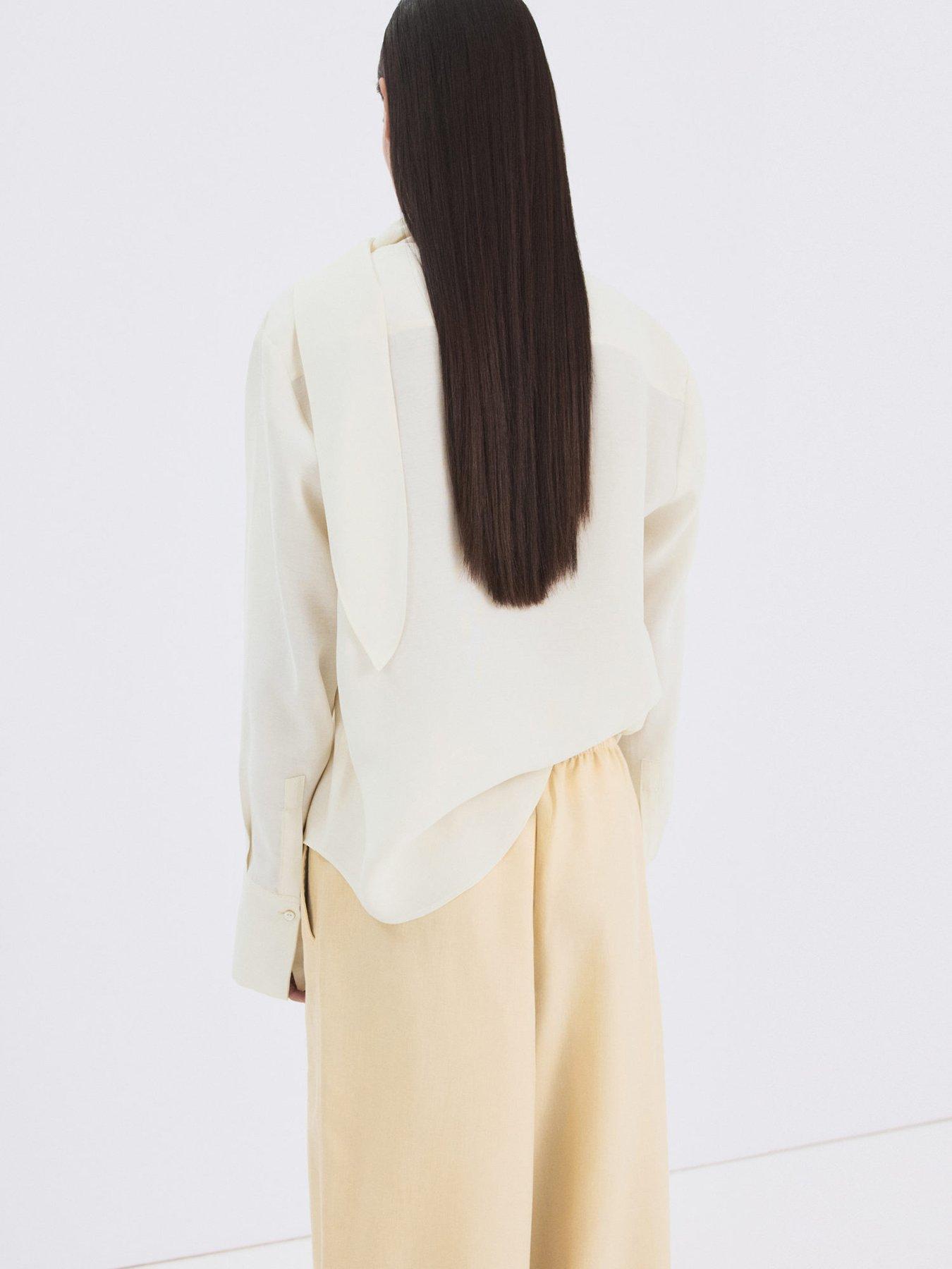 Image 2 of 7 of Mango Scarf Collar Blouse - Cream
