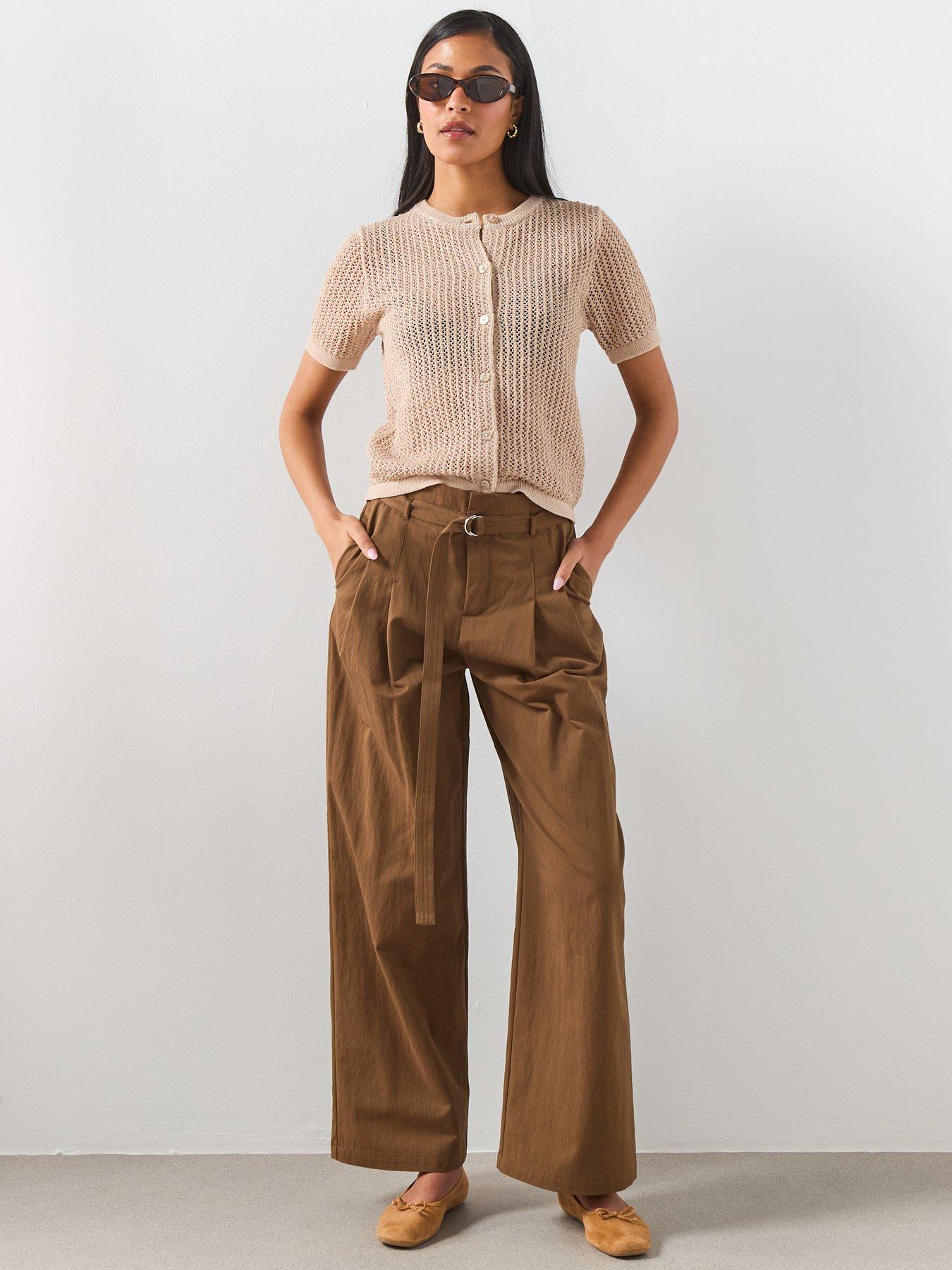 Image 1 of 6 of Mango Trousers With Belt Loops - Khaki