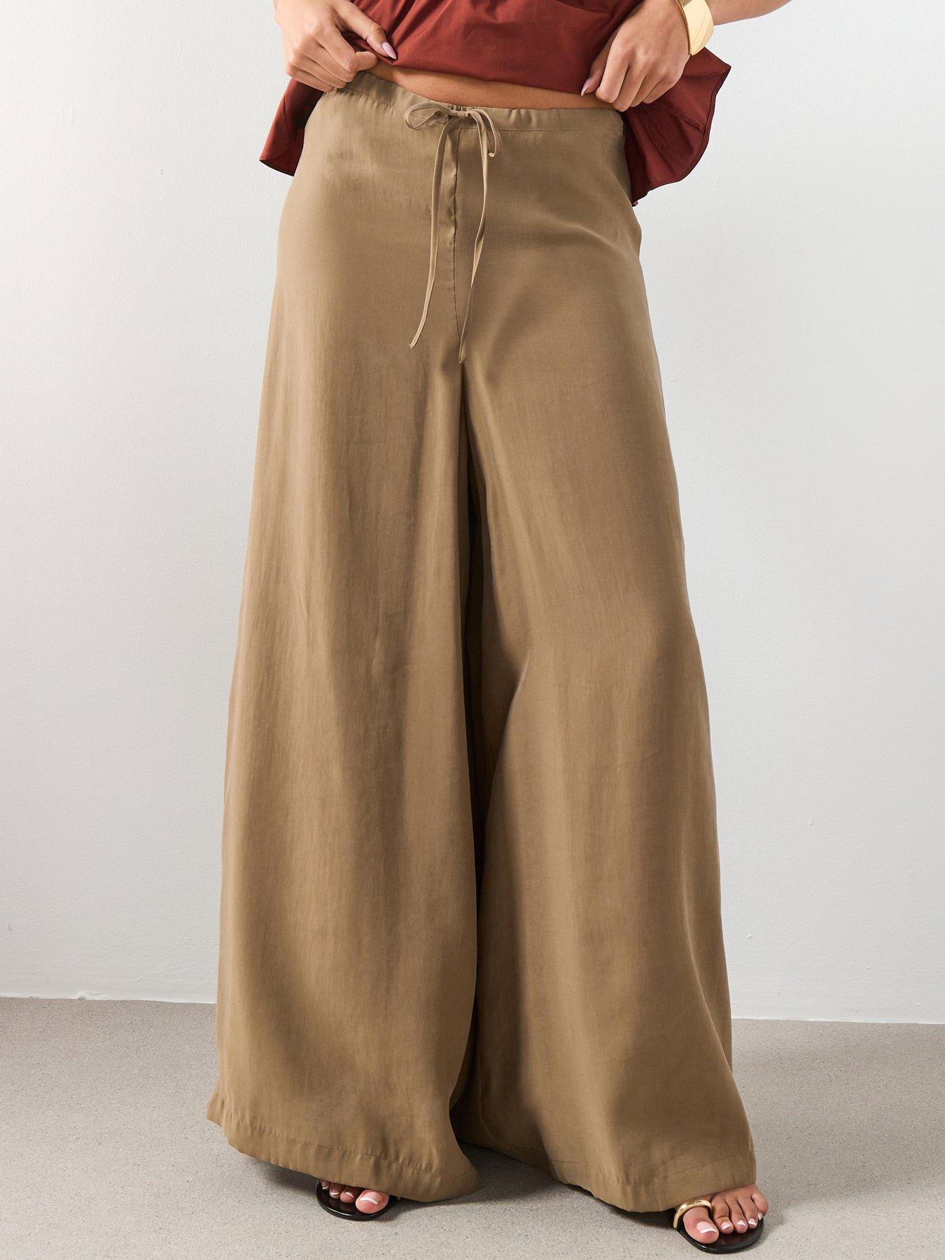 Image 3 of 6 of Mango High-Rise Wide Leg Trousers - Khaki