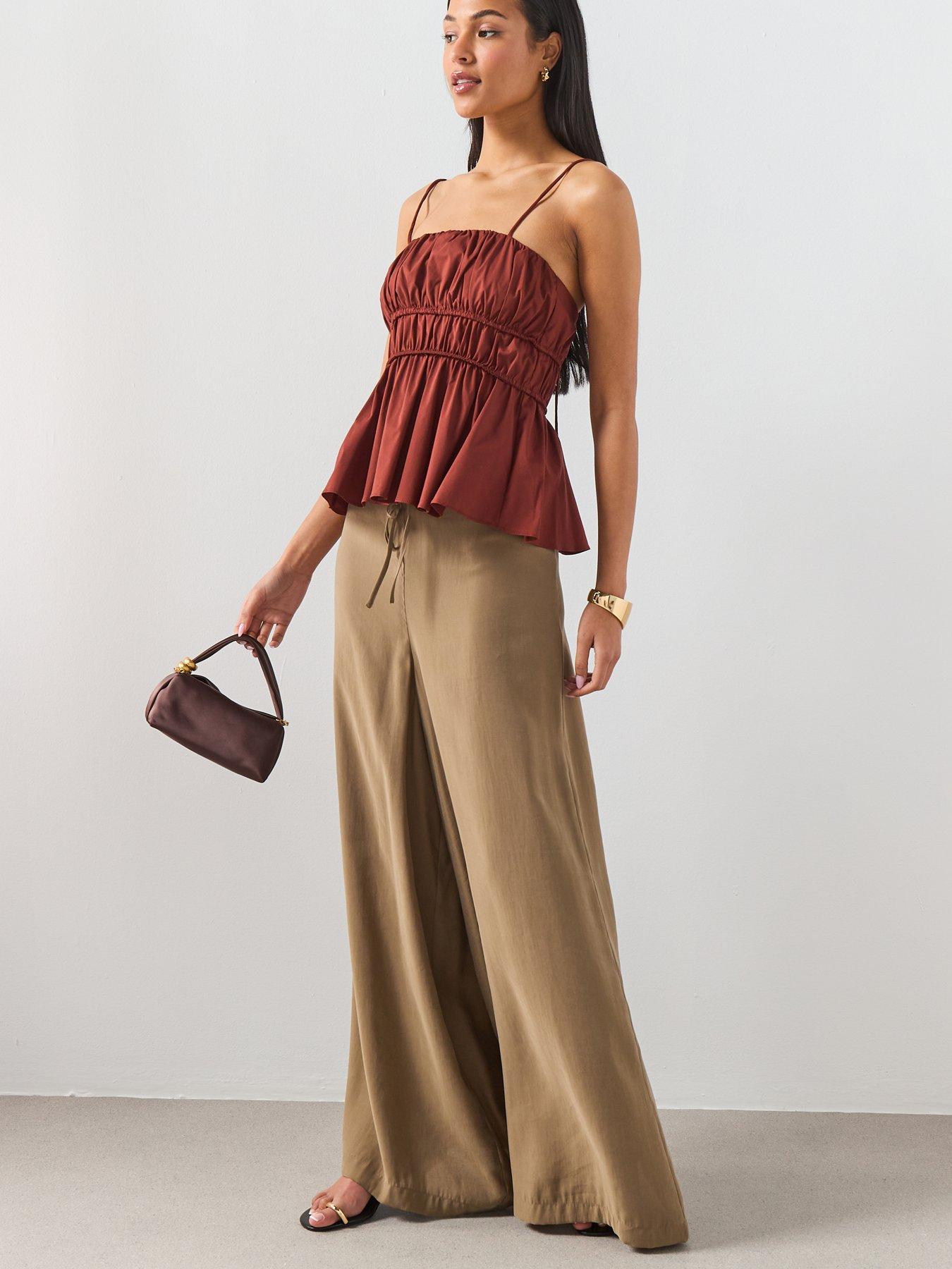 Image 5 of 6 of Mango High-Rise Wide Leg Trousers - Khaki