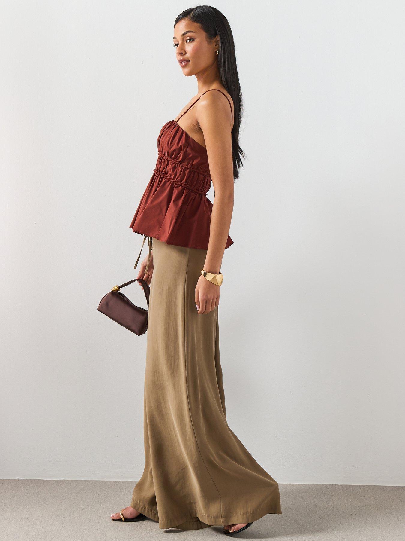 Image 6 of 6 of Mango High-Rise Wide Leg Trousers - Khaki