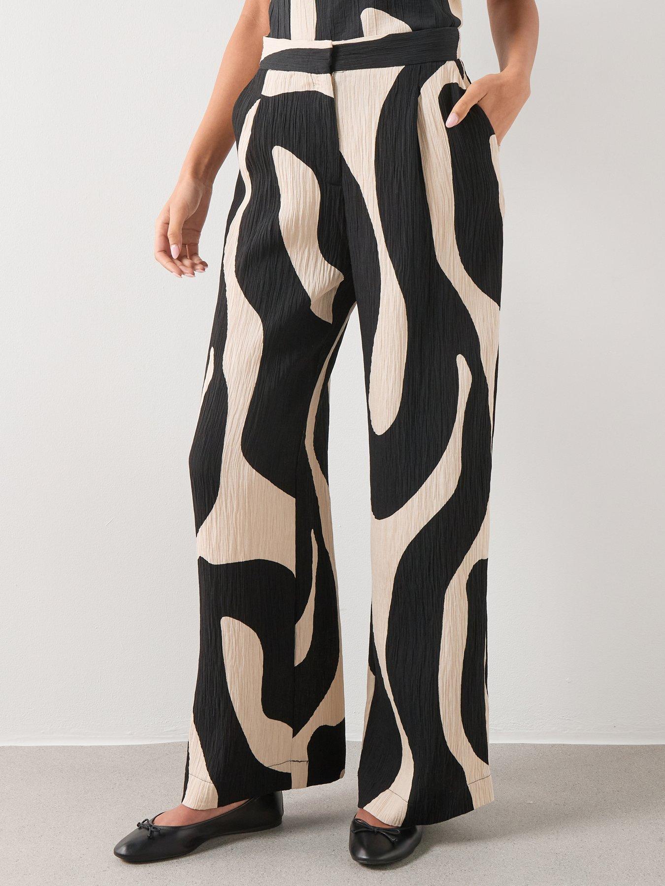 Mango Printed Straight Trousers - Black