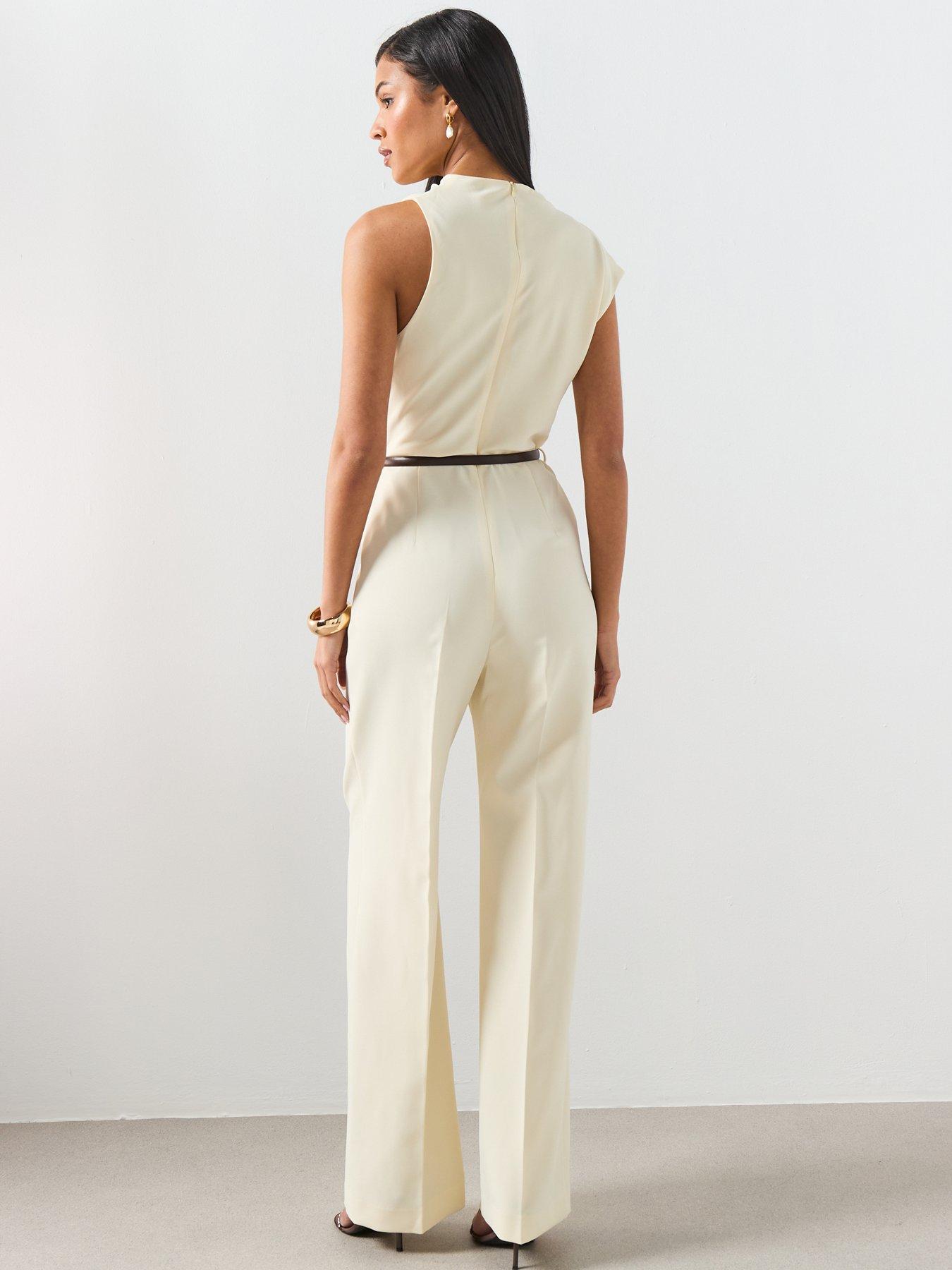 Image 2 of 6 of Mango Asymmetric Long Jumpsuit - Ecru