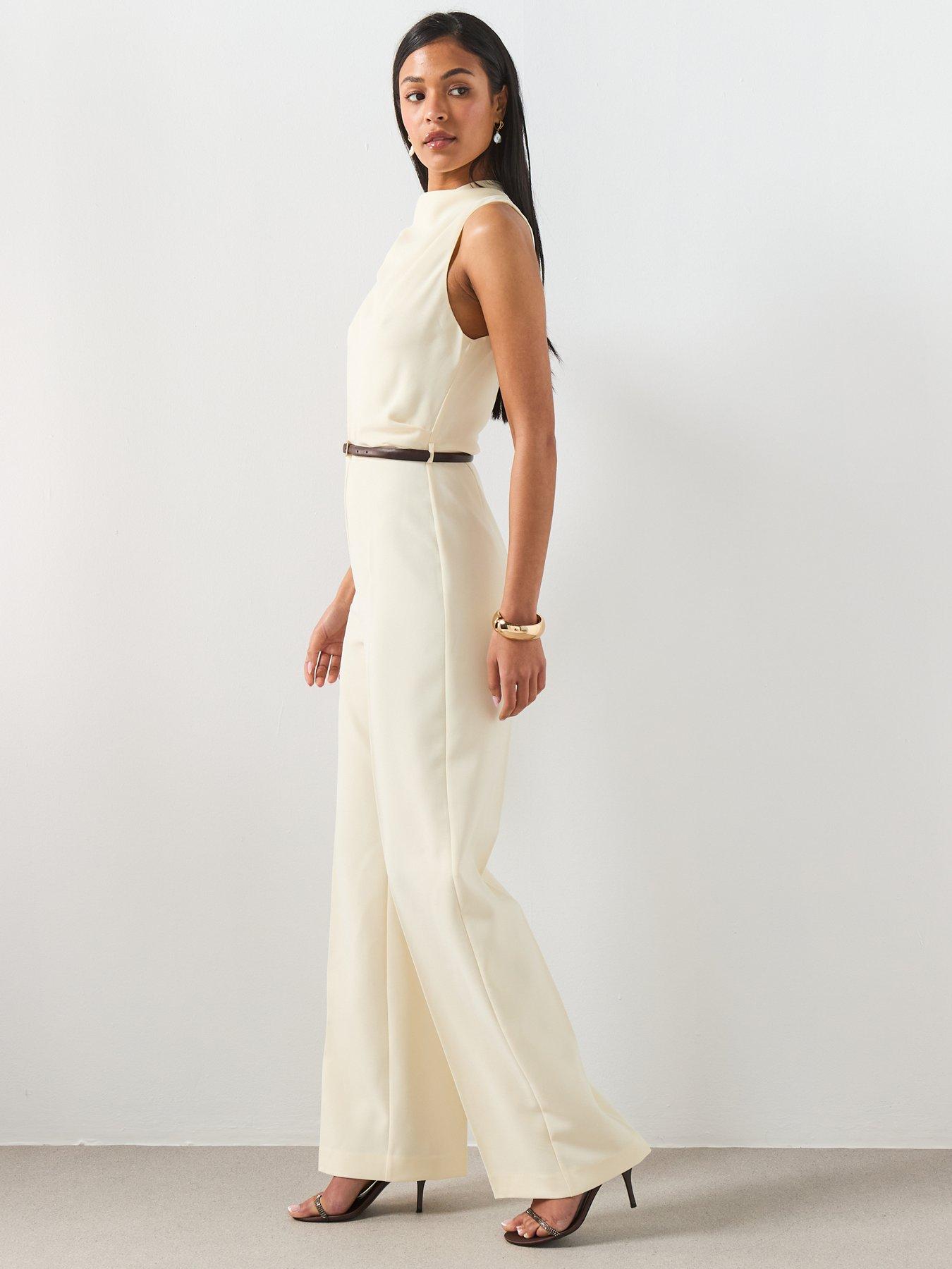 Image 3 of 6 of Mango Asymmetric Long Jumpsuit - Ecru